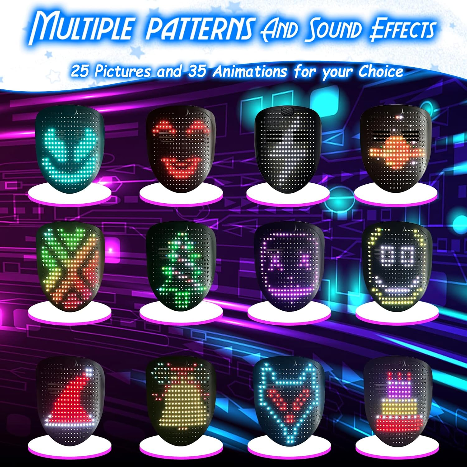 MOYACA Led-Maske Mit Gestenerkennung, Led-Beleuchtete Gesichtsverwandelungsmaske F&uuml;r Kost&uuml;m, Cosplay, Party, Maskerade, Leuchtende Maske F&uuml;r Halloween image number 1