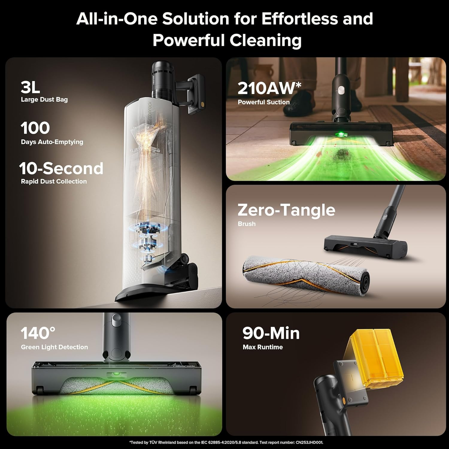 Roborock H60 Hub Ultra Cordless Vacuum Cleaner W/Auto-Empty Dock,Top 210AW Suction,140&deg;Ultra-Wide Dust Visibility LED Green Light,3 Clean Modes, Max 90Mins Running, Anti-Tangle Brush for Carpets Pets image number 2