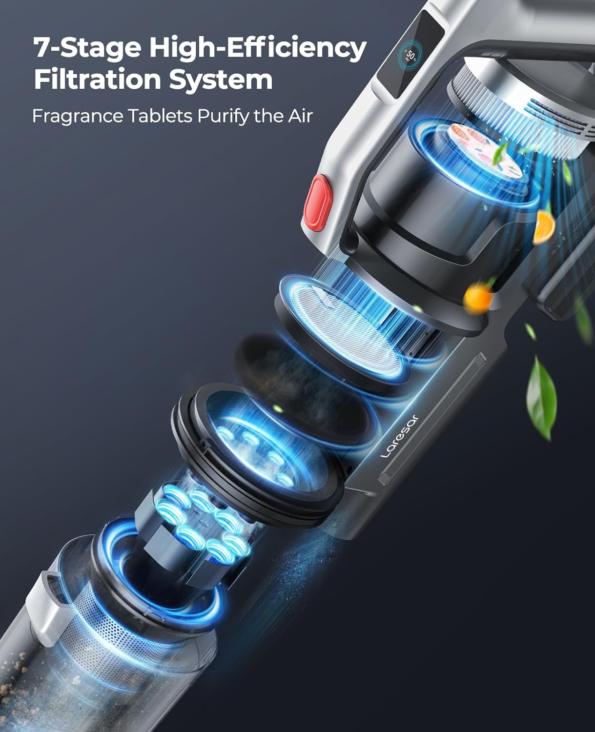 Laresar Elites6 Cordless Vacuum Cleaner,Max 55Mins Runtime,450W/38000Pa Stick Vacuum,Lcd Animation Display,Anti-Tangle Upright Vacuum,Hardwood Floor/Carpet/Pet Hair/Sofa image number 5