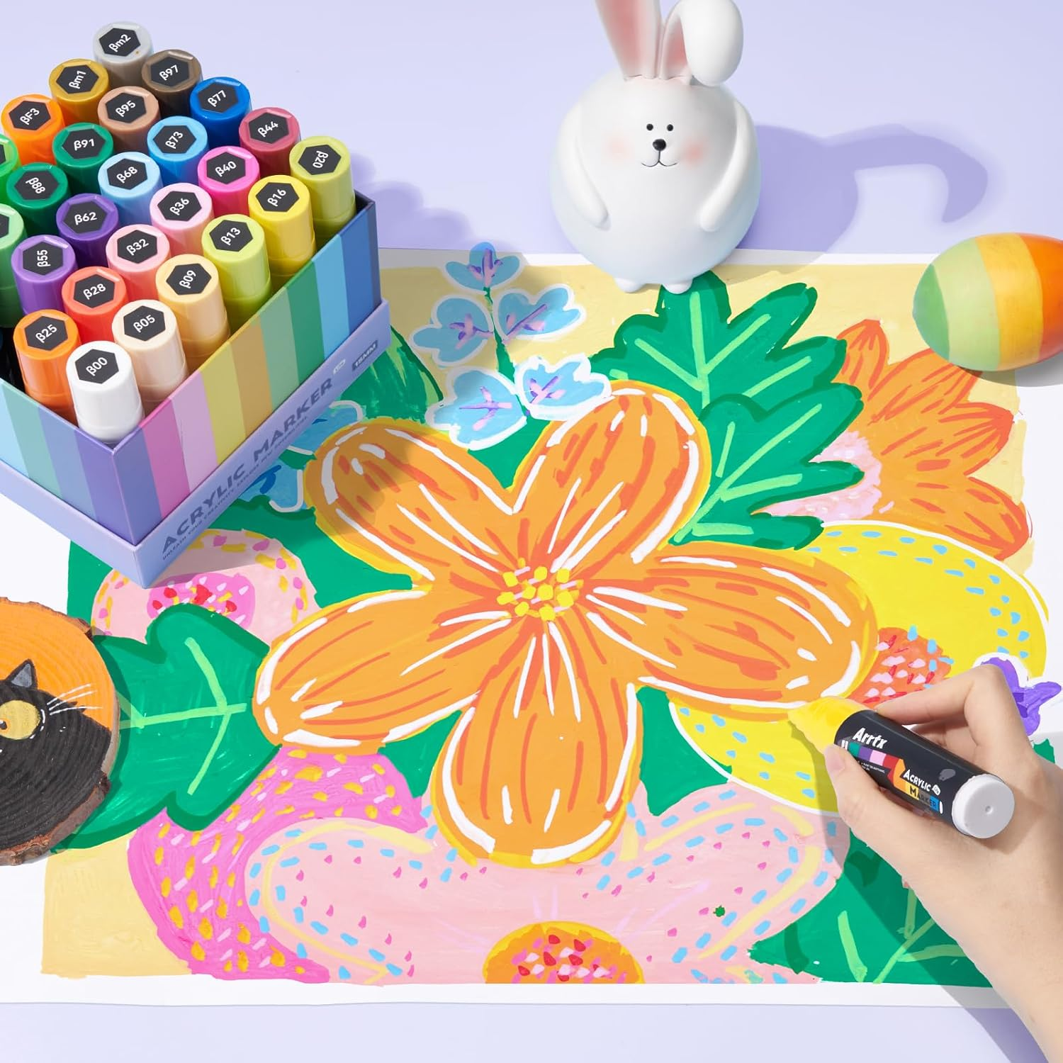 Arrtx 30 Color Acrylic Jumbo Markers 15Mm Jumbo Felt Tip, Acrylic Paint Pens for Rock Painting, Stone, Glass, Easter Egg, Wood and Fabric Painting-Acrylic Markers DIY Crafts Making Art Supplies image number 4