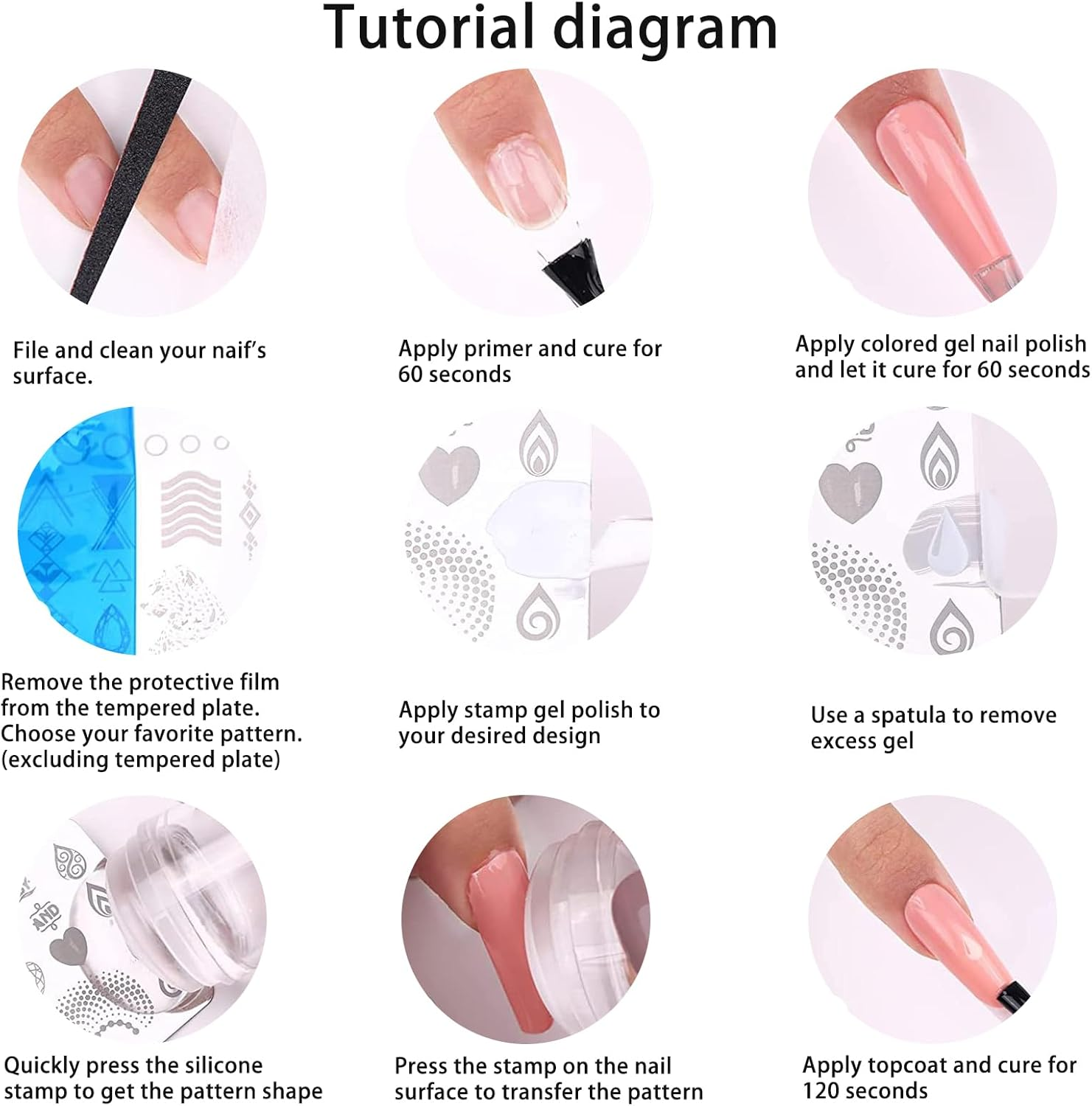 TYXHXTF Pack of 14 French Nail Stamp Kit,Nail Art Stamping Templates Manicure Tool Kit,Nail Art Jelly Stamper with Silicone Cushion,Nail Stamp,Gel Nail Polish Set for Diy Nail Art Designs image number 6