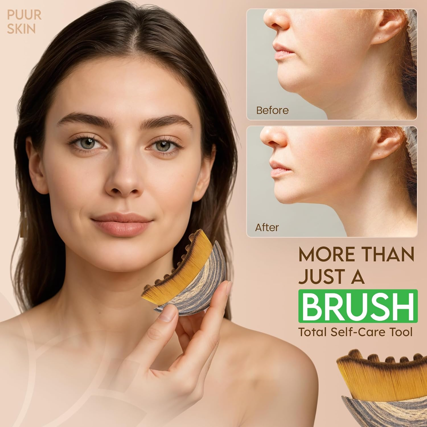 PUUR HOUSE Pack of 2 Lymphatic Contour Face Brush - Lymphatic Drainage Massager - Dry Brush for Face - Anti-Puffiness - Detox & Lift - Ergonomic Facial Cleansing Brush for Sculpting image number 3