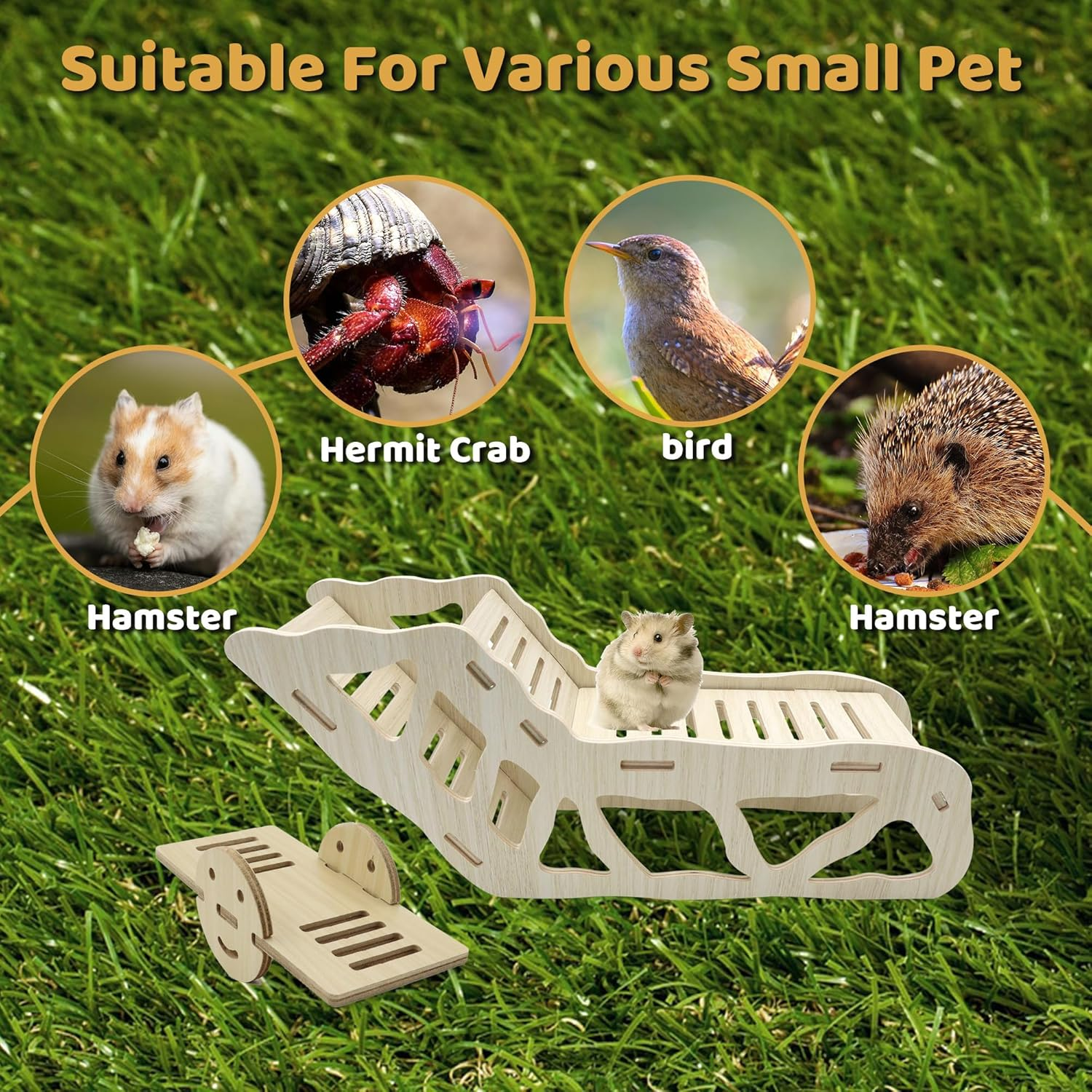 Wooden Hamster Tunnel&Seesaw, Small Pets Play Hamster Hideout, Exercise Hamster Climbing Ladder, Hamster House Accessories for Cages, Gerbils Mice or Similar-Sized Pets (Wooden) image number 1