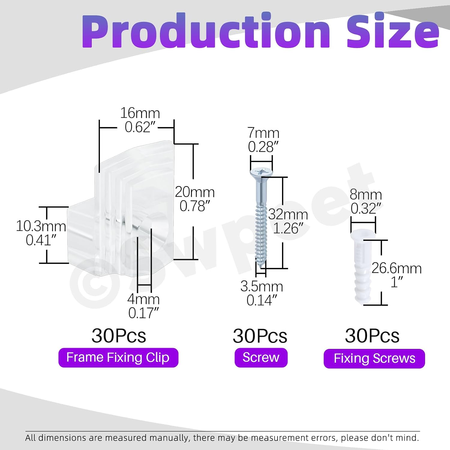 Swpeet 30 Sets Clear Plastic Mirror Holder Clips Kit with Screws, Retainer Clips Kit, Mirror Hanging Kit, Clear Plastic Mirror Mounting Clips, Mirror Hanging Hardware for Fixing Cabinet Door(E Style) - E image number 6