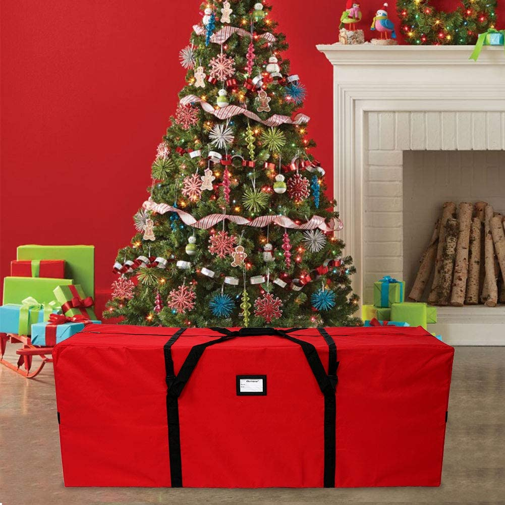 Ourwarm Christmas Tree Storage Bag Extra Large Heavy Duty Storage Containers for 8 Ft Artificial Tree 600D Oxford Xmas Holiday Tree Storage Bags with Reinforced Handles Zipper, Red 50" X 15" X 20" image number 5