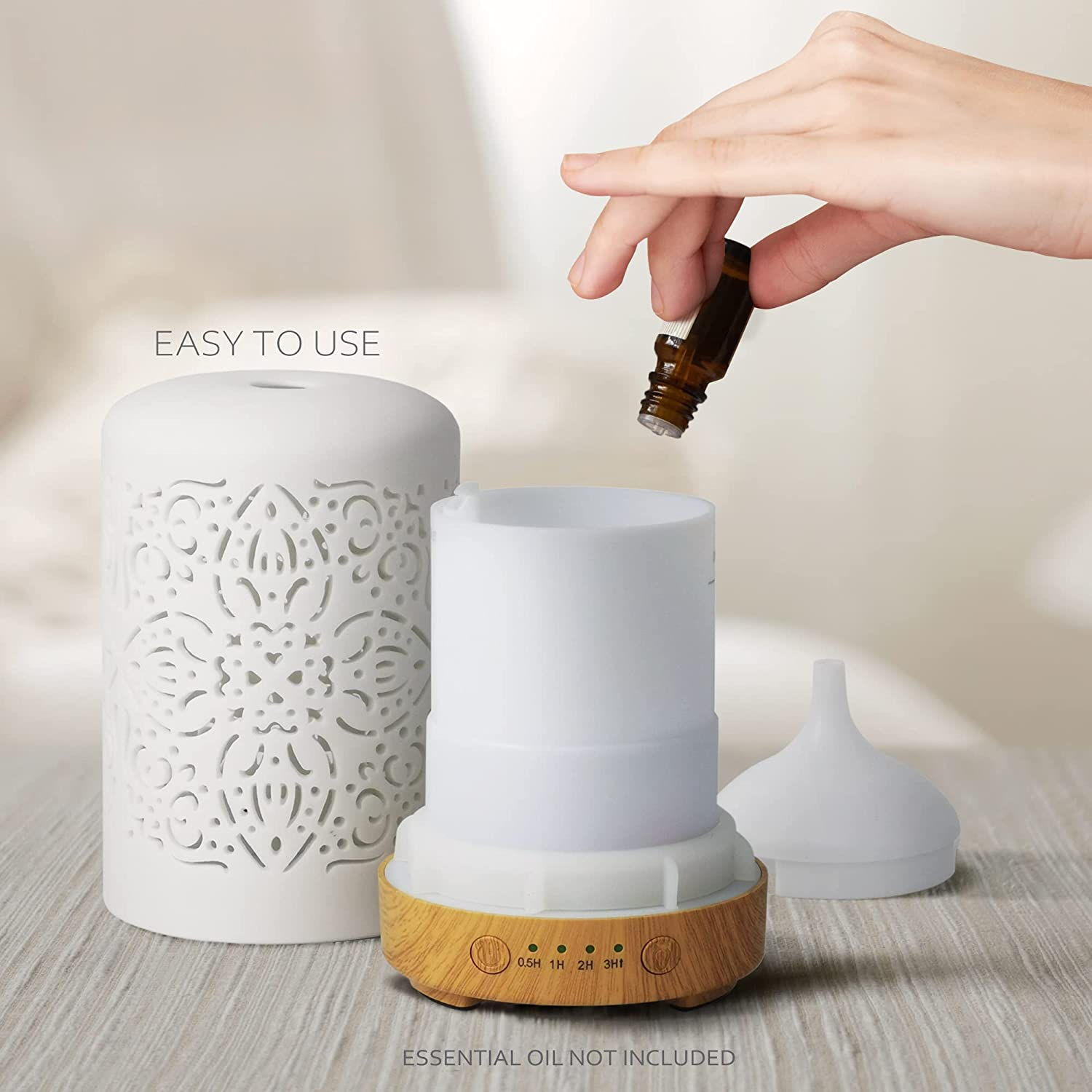 Earnest Living Essential Oil Diffuser White Ceramic Diffuser 100 Ml Timers Night Lights and Auto off Function Home Office Humidifier Aromatherapy Diffusers for Essential Oils image number 3