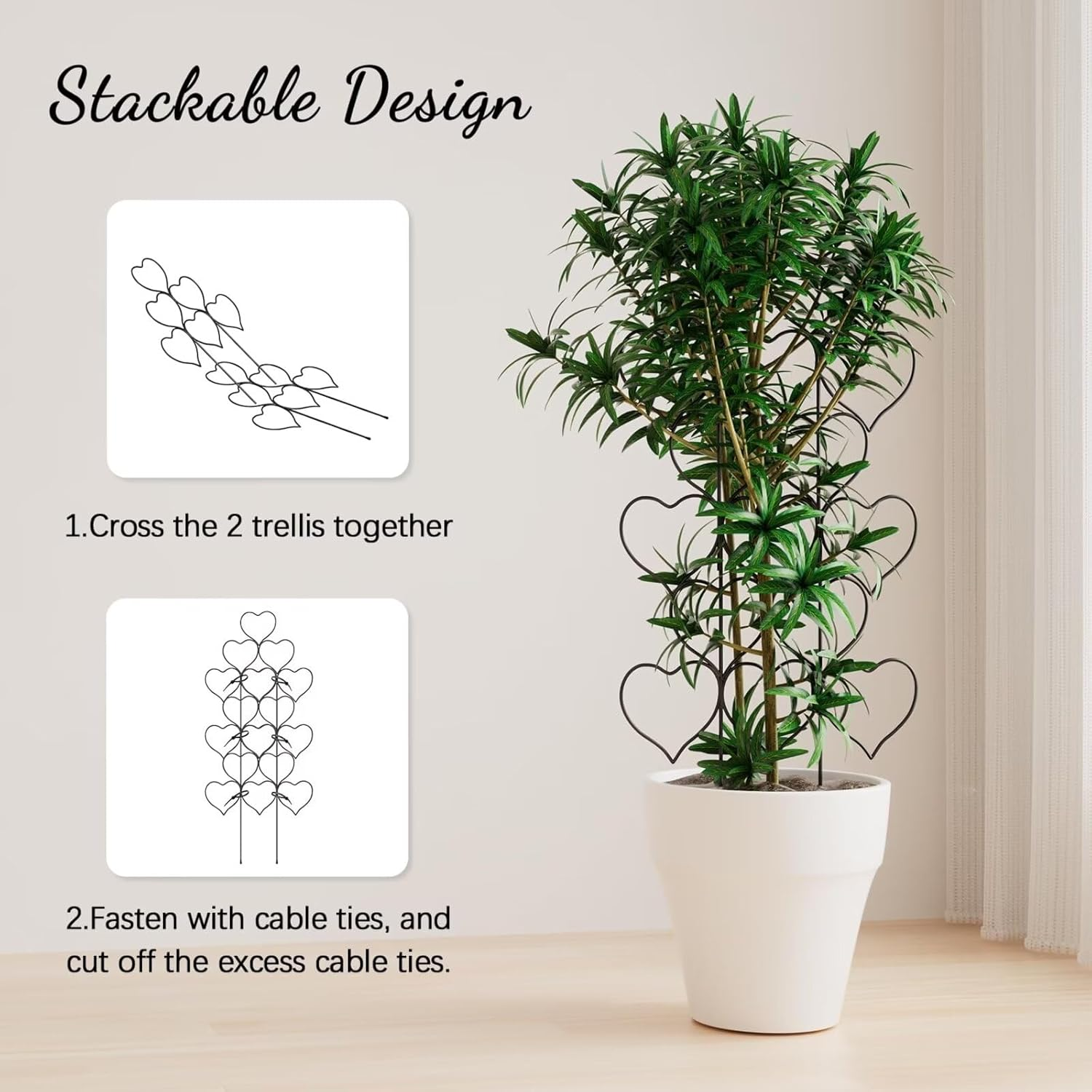 SENIURIS Loving Indoor Plant Stackable Garden Trellis for Climbing Plants, Outdoor Plant Support DIY Metal Trellis for Vine Ivy Flower Plant. image number 3