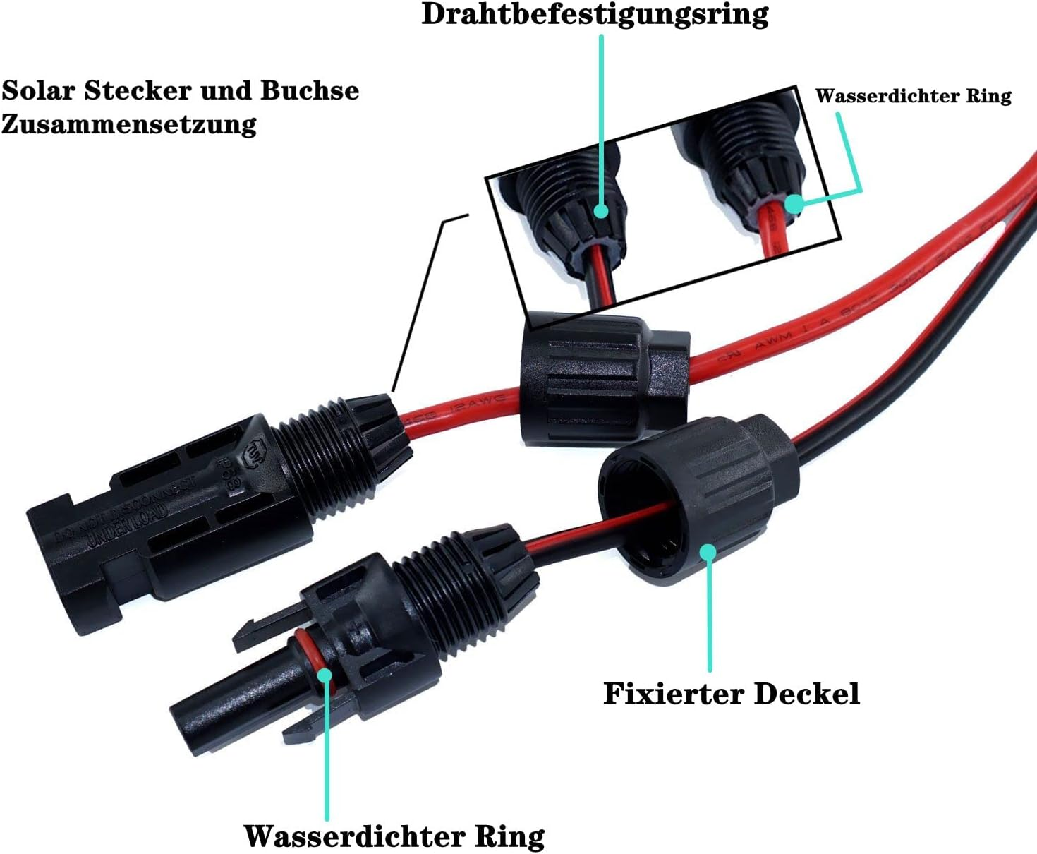 Ihaospace 10AWG Solar Panel Male to O-Ring Solar Cable Kit Solar Plug to O-Ring Terminal Cable for Solar Generator Inverter Battery Pack Charger