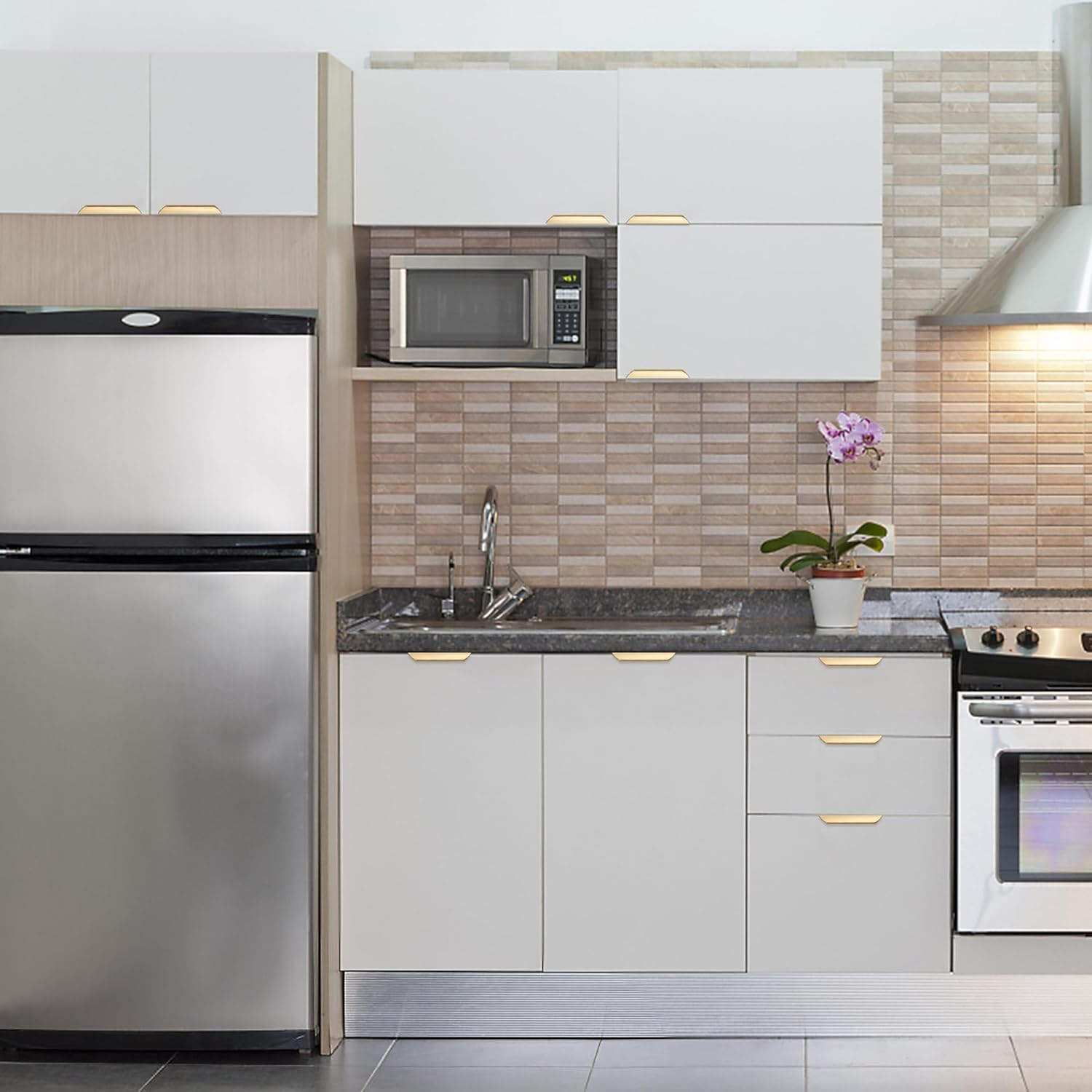 Malimali 5 Pack Dark Gold Edge Finger Pulls for Cabinets 3.15" Kitchen Drawer Handles Modern Aluminum Concealed Tab Pulls for Closet Door, Brushed Dark Gold image number 5