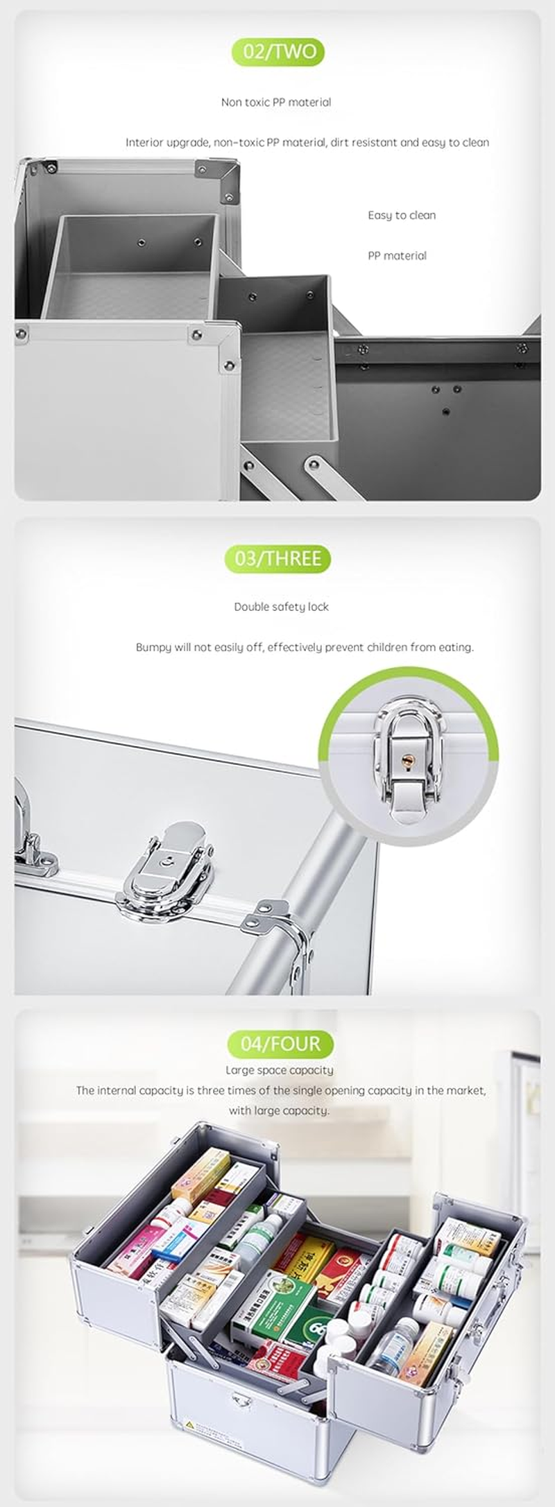 Multi-Layer Aluminum Double-Opening Medicine Box Storage Organizer Medical Kit Emergency First Aid Container Silver image number 4