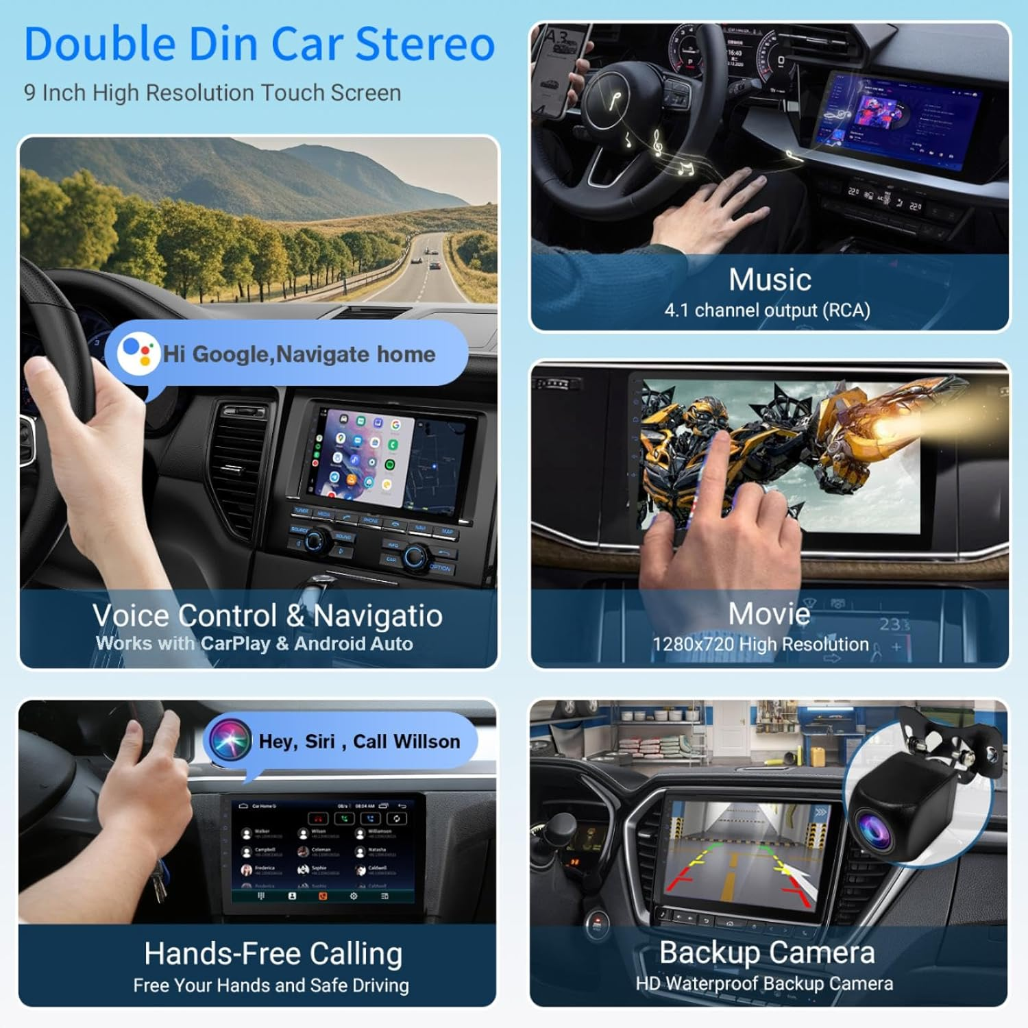 Haudio 10-Inch Android Universal Double Din Car Stereo - Carplay & Android Auto, GPS Navigation, 2GB+64GB, FM Radio, HD Display, Mirror Link, Bluetooth, AHD Backup Camera image number 3