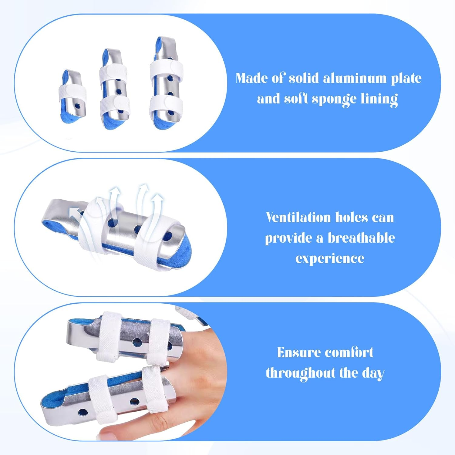 3-Size Finger Splint, Metal Thumb Splint, Aluminum Trigger Finger Splint, Thumb Brace, Thumb Guard for Relief Suffering Pain, Mallet Finger Splints for Broken Fingers Straightening Arthritis image number 1