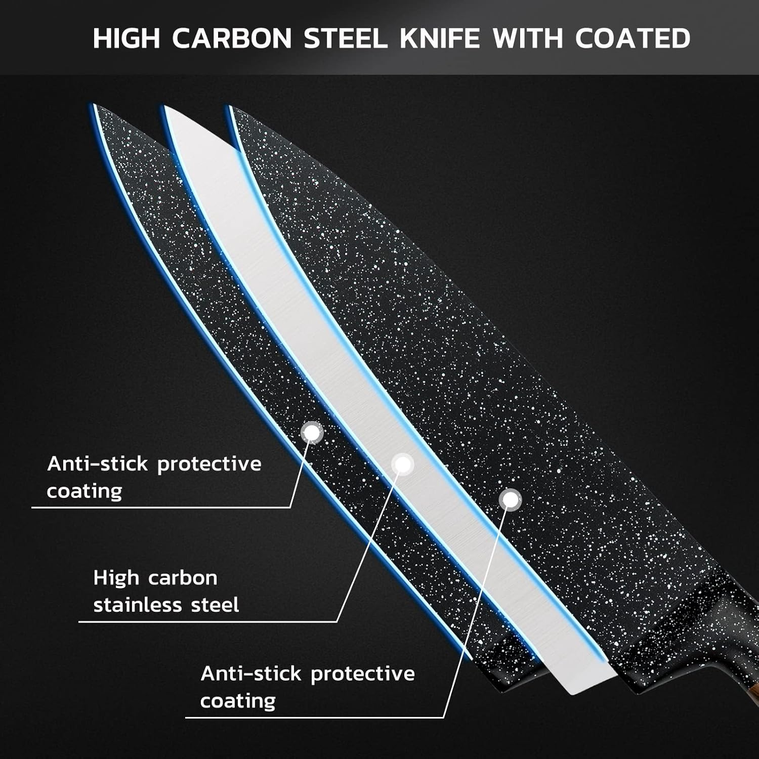 ASKSCICI Knife Set,12-Piece High Carbon German Stainless Steel Knife Set with Block - Japanese-Inspired Wooden Pattern Handles and 6 Steak Knives Included image number 2