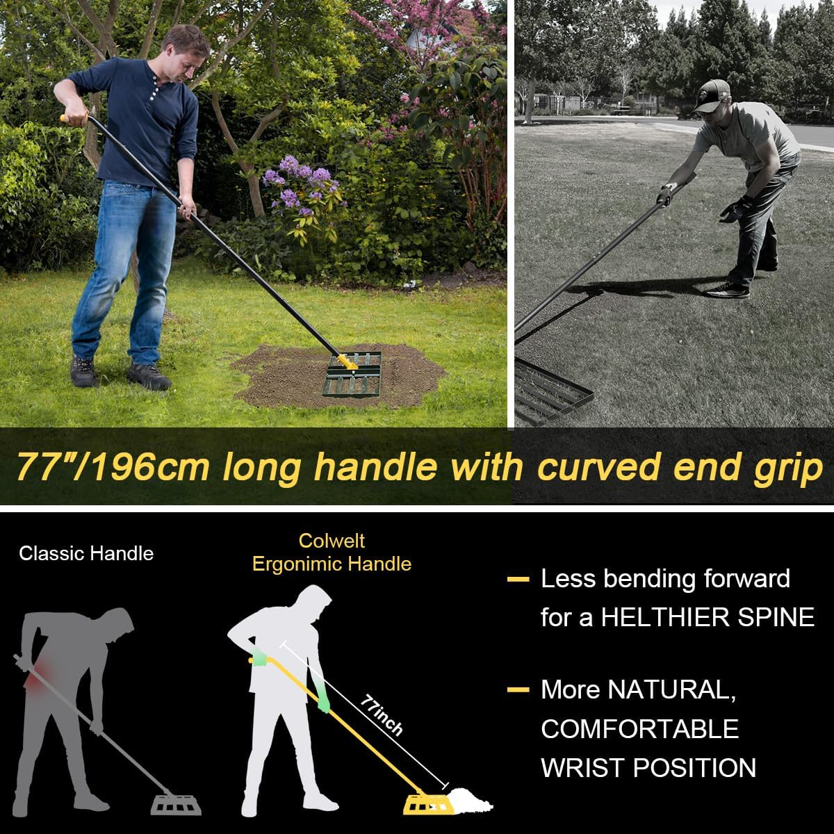 Colwelt Lawn Leveling Rake17 X10, Lawn Leveler Rake with Great Leveling Accuracy, Leveling Rake for Soil with 77&rsquo;&rsquo; Adjustable Curved End Grip Handle, Lawn Leveling Tool Yard Leveler for Leveling Soil image number 6