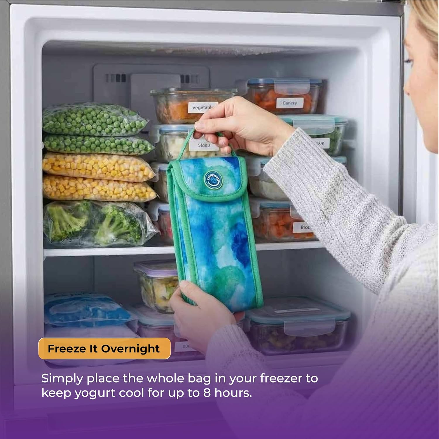 COOLPOD Freezable Kids Yogurt Squeeze Pouch Cooler &ndash; 9.5X4X20 Cm Mini Insulated Pouch Keeps Snacks Fresh up to 8 Hours - Reusable&ndash; Ideal for School, Travel & Picnics (Sage) - Dinosaur image number 7