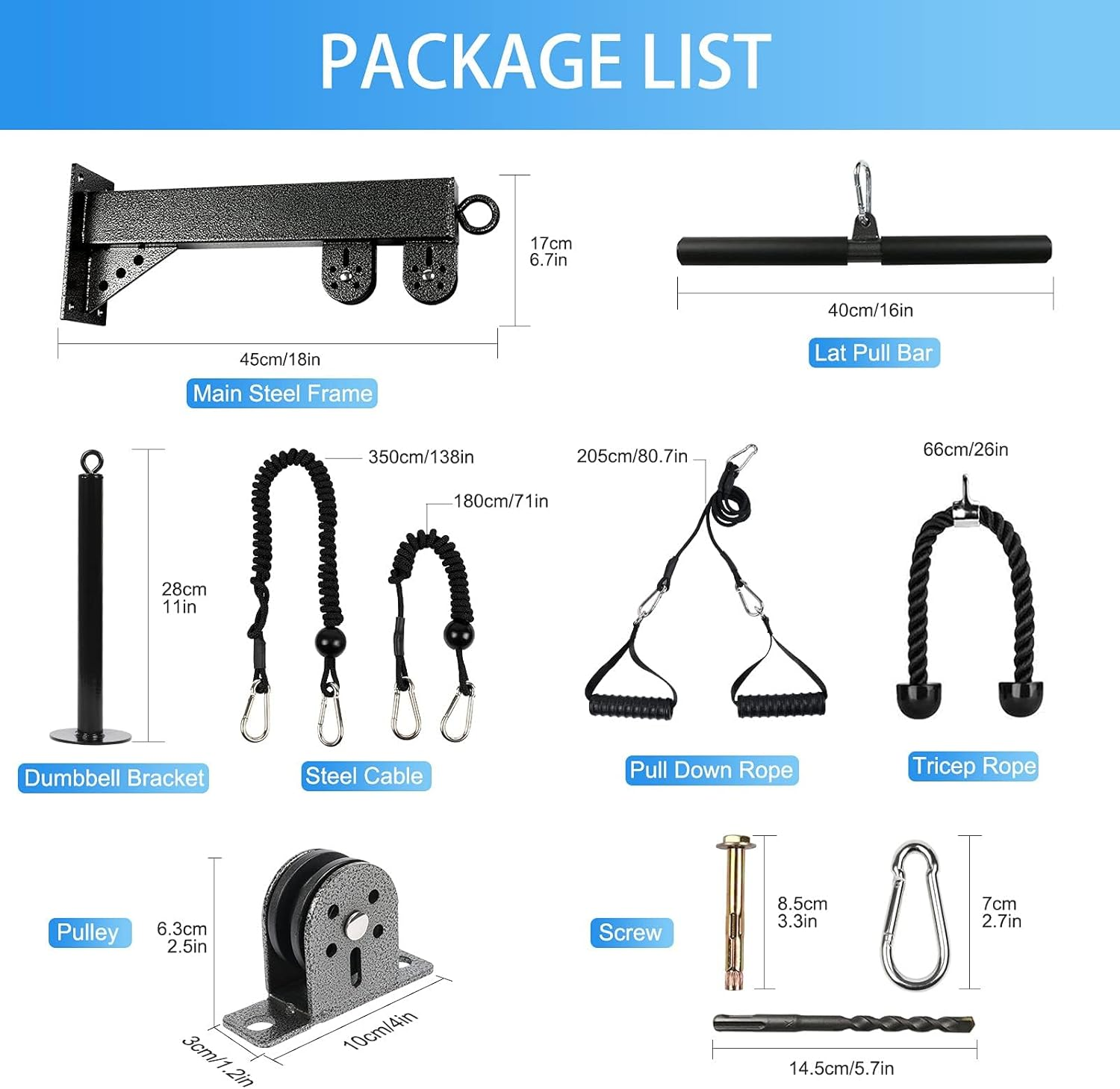 Pulley System Gym Cable Machine LAT Pulldown Attachments Chest Expansion Training Exercise and Fitness Home Gyms image number 4