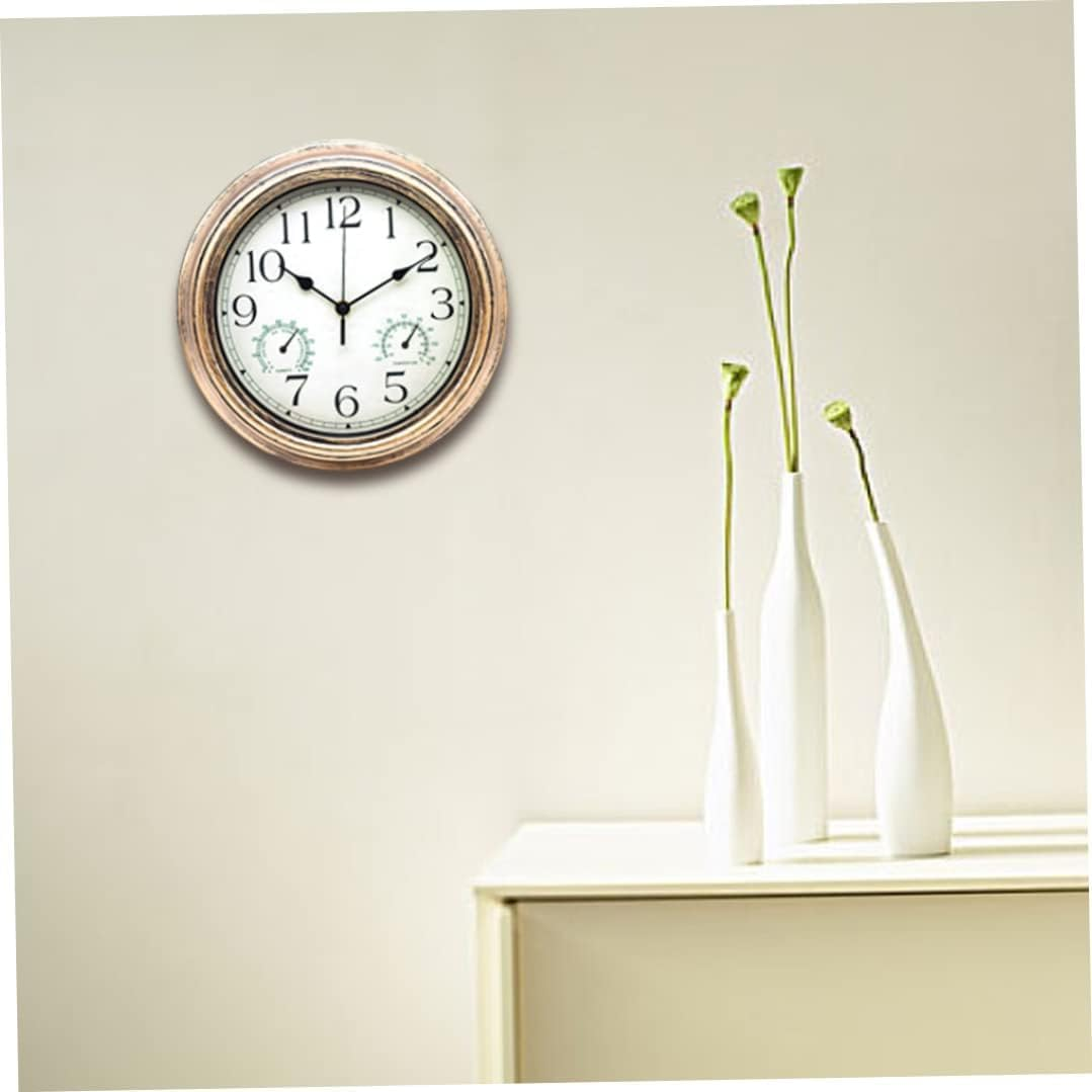 Greenhouse Thermometer,Garden Thermometer, Decorative round Clock Battery Operated Wall Clocks with Thermometer Hygrometer Style2 (No Battery) image number 3