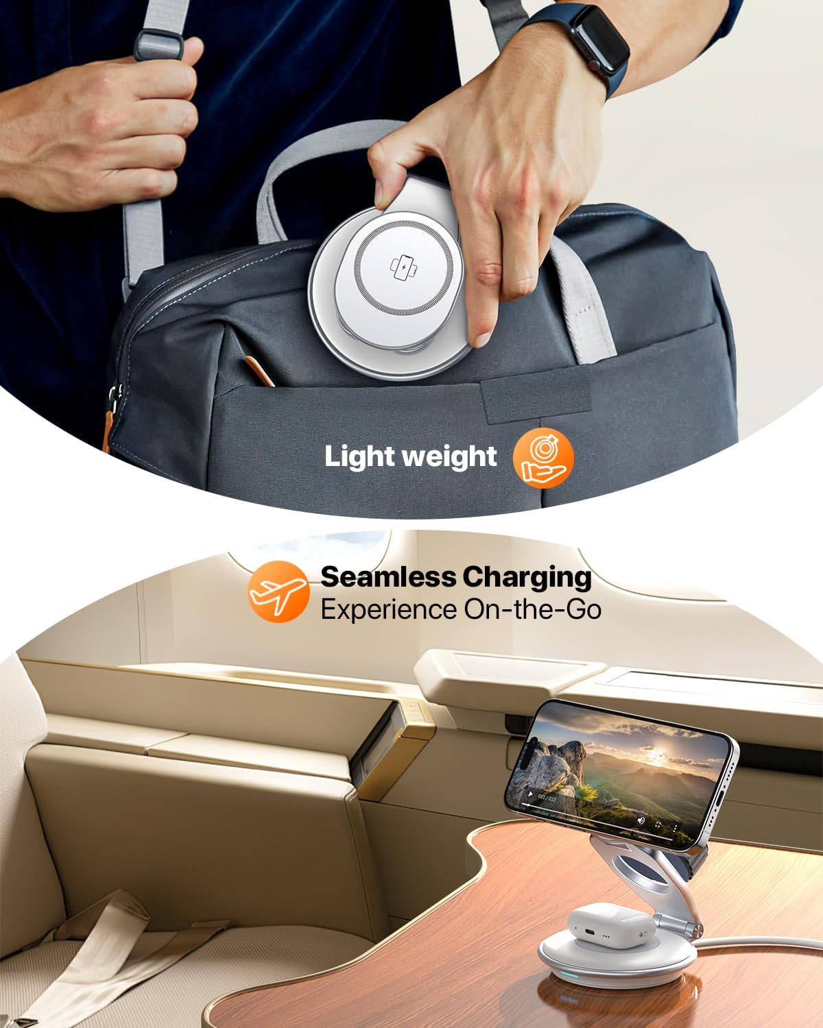 EXW 3 in 1 Wireless Charger for Apple, Wireless Charging Station for Bedside, 15W Phone Charger Stand with 30W Adapter for Iphone 17/16/15/14/13/12 Series, Airpods and Apple Watch Charge (White) image number 1