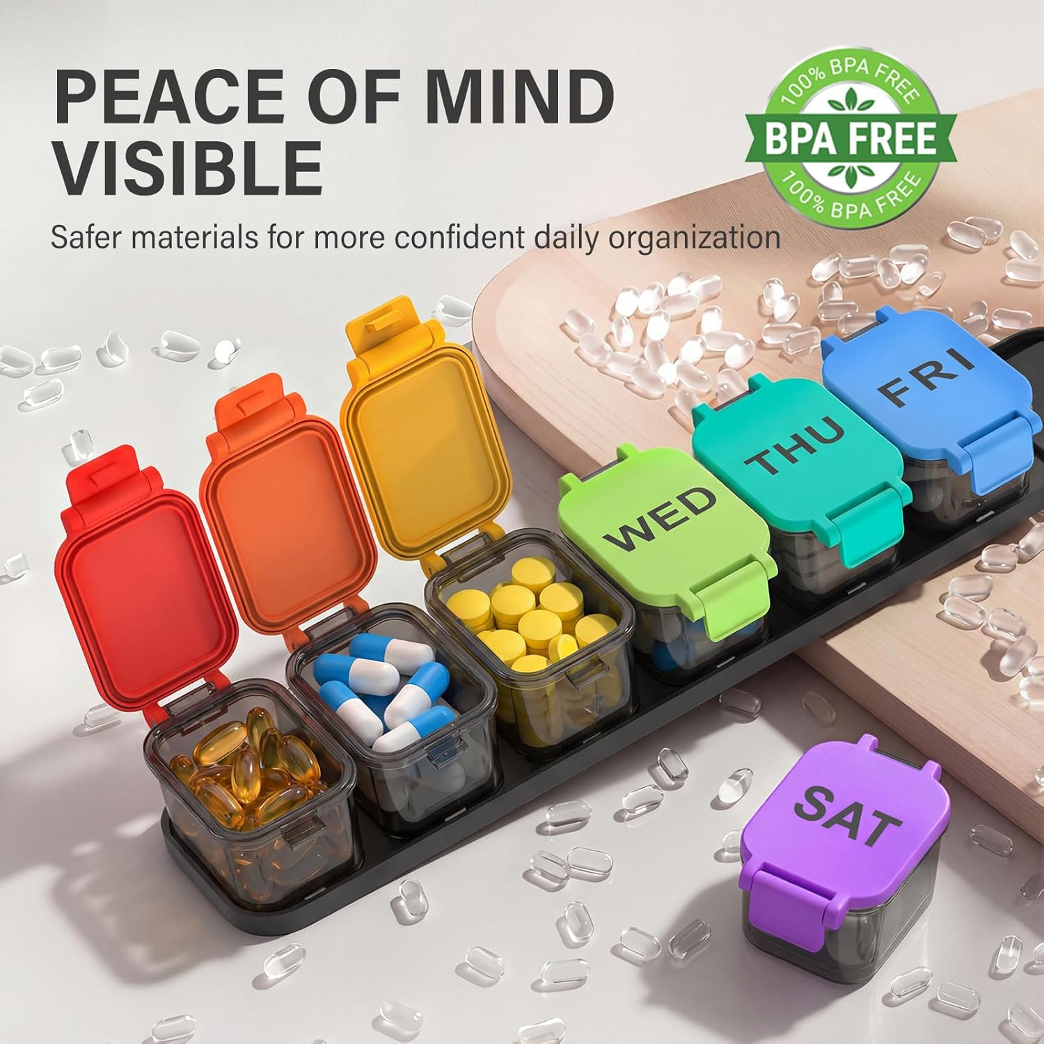 Extra Large Weekly Pill Organizer - Waterproof 7-Day Pill Box, Portable Vitamin & Supplement Case, Easy to Open Design, Ideal for Travel and Daily Medication Management (Rainbow) image number 3