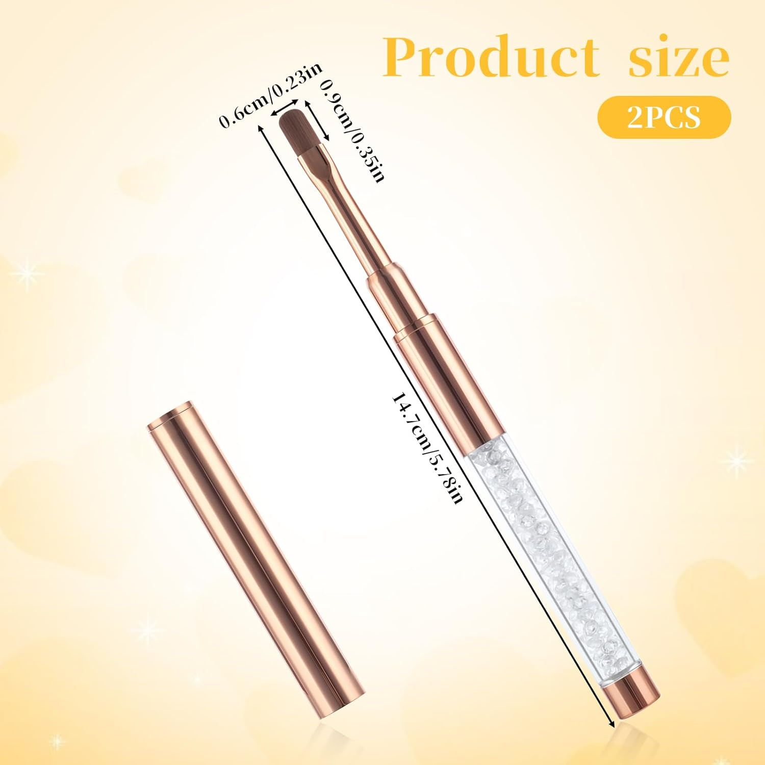 Piriuuo Pack of 2 Gel Brushes for Nails, Nail Brush with Lid, Gel Brush, Nail Design Brush, Nail Brush, Nail Accessories, UV Rhinestone Handle, Gel Nail Art Brush, Painting Brush Tool for Women image number 5