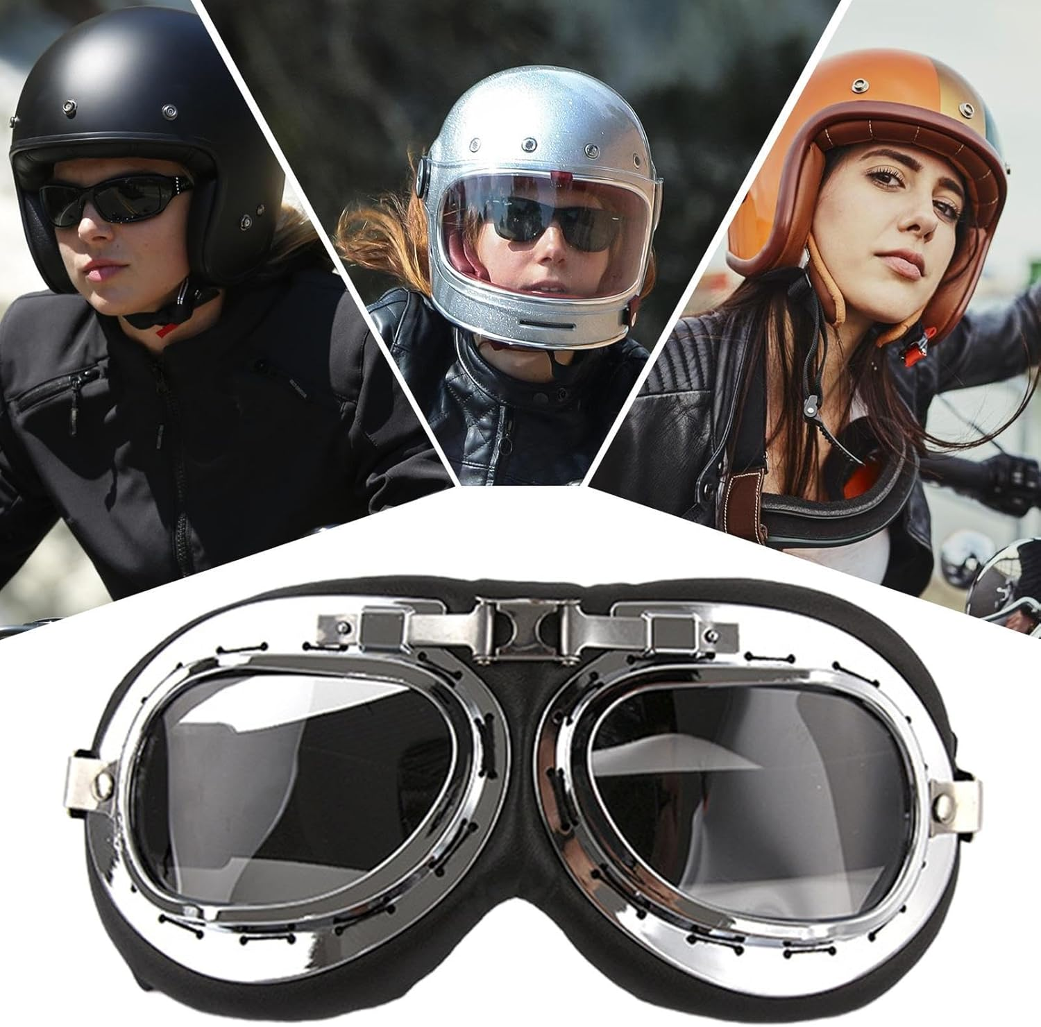 Atv Goggles, Vintage Motorcycle Riding Glasses for Pilot, Outdoor Eyewear with Adjustable Straps, Dustproof Motorcycle Goggles over Glasses for Motorcycle