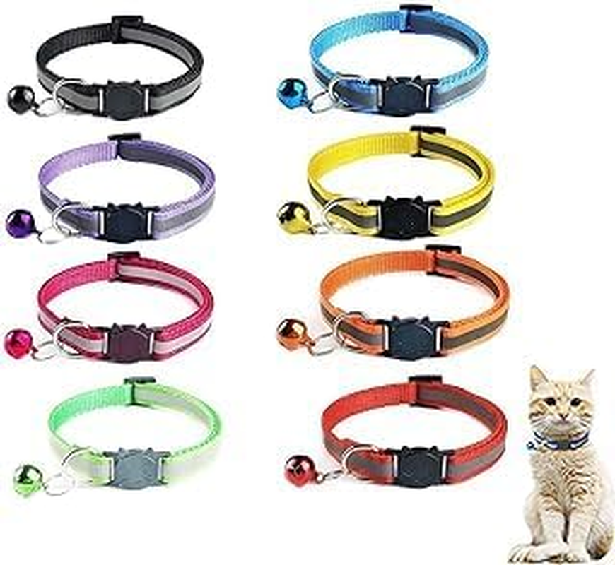 Pack of 8 Reflective Cat Collars, Adjustable Collar Cat Kitten (19-32 Cm), Reflective Kitten Collars, Cat Collar, Reflective Safety Cat Collars with Quick Release