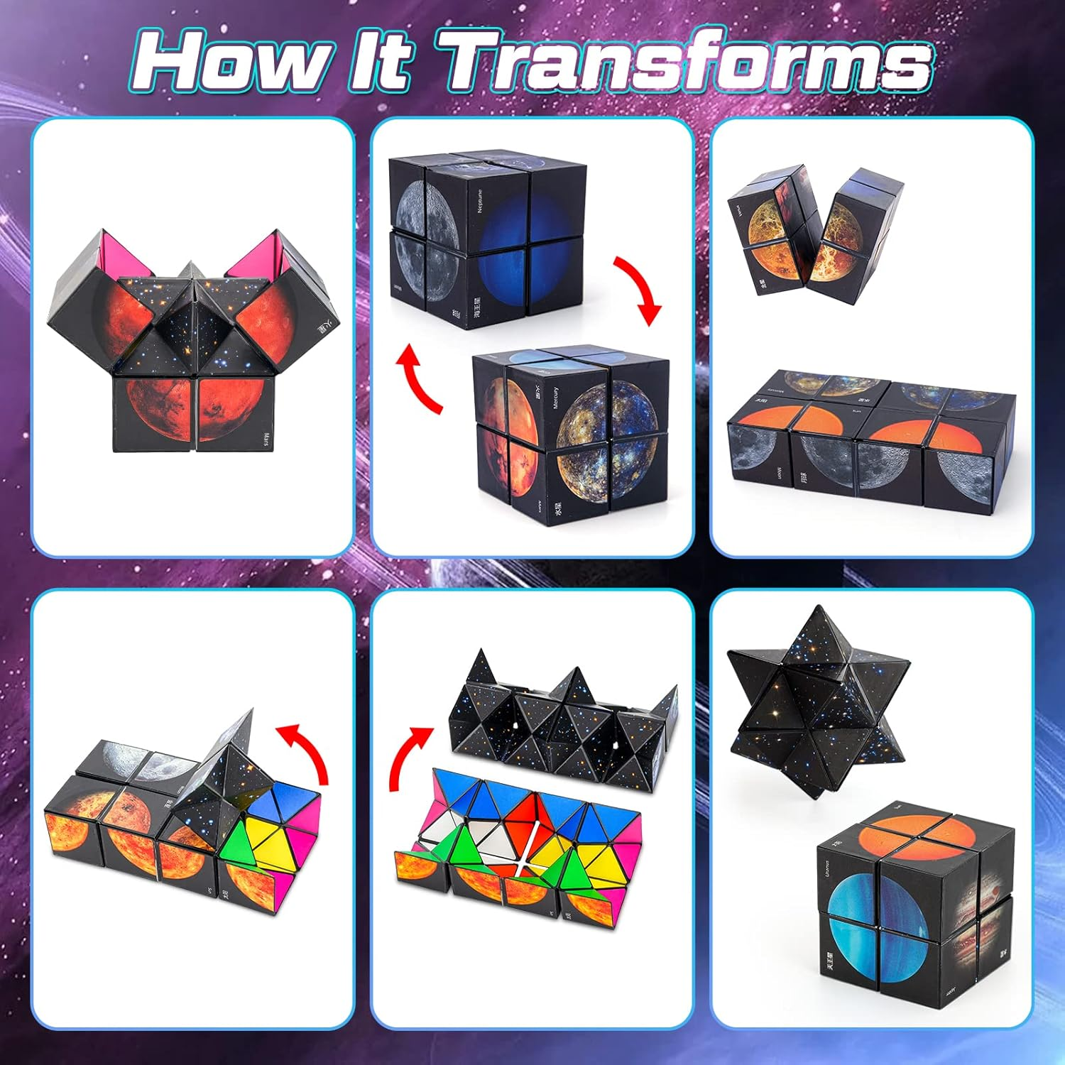 Star Sky-Planet Infinity Cube - Fidget Toy for Kids & Adults, Stress Relief, Hand Eye Co, Dexterity, Sensory, Ages 6+ - Star Sky image number 3