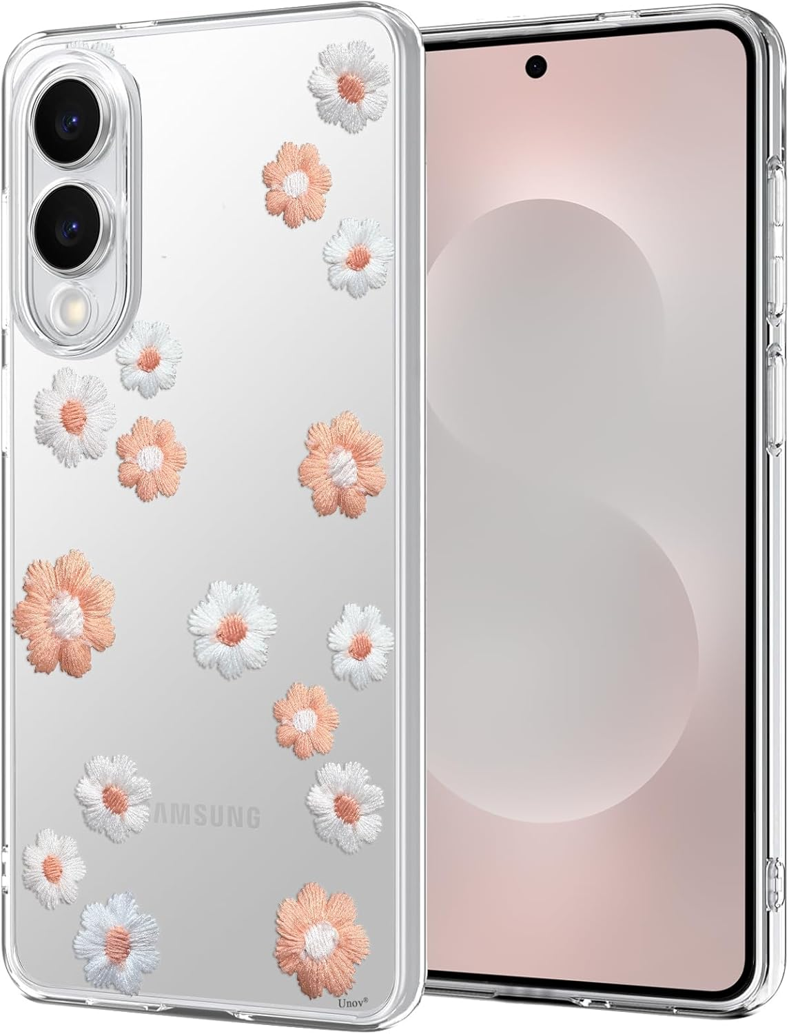 Unov Compatible with Galaxy S24 FE Case Clear with Design Soft TPU Shock Absorption Slim Embossed Flower Pattern Protective Back Cover 6.7 Inch (Serria Mountains)