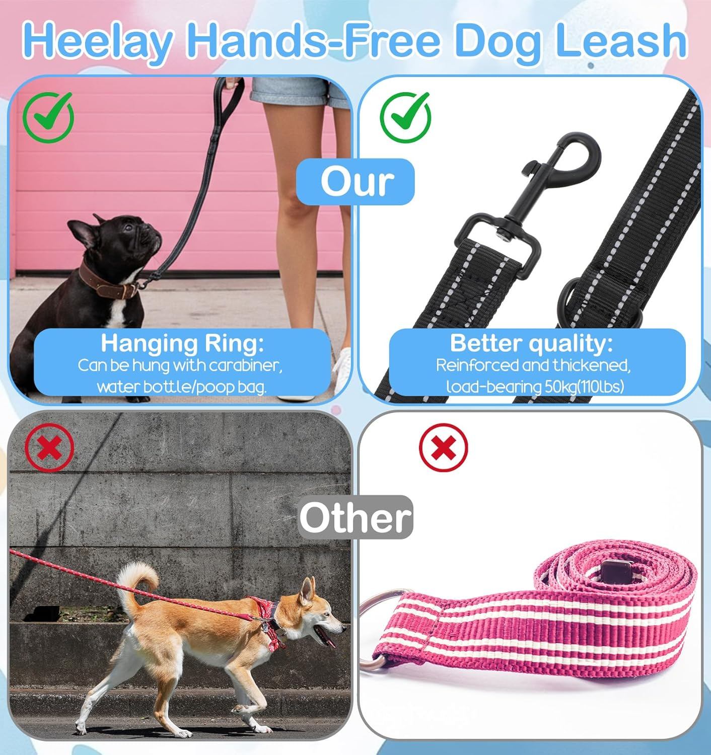 Crossbody Dog Leash Hands Free, 8.2Ft Adjustable Hands Free Dog Leash for Medium/Large Dogs, Explosion-Proof Handle & Waist Belt for Walking, Running, Training (Black) image number 2