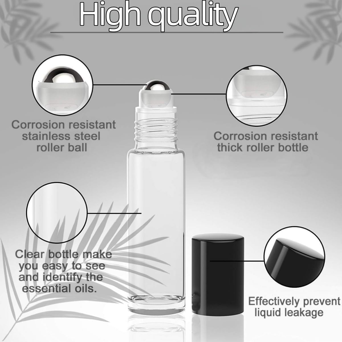Wujzkisster 10 Pcs Glass Essential Oil Roller Bottles, Transparent Stainless Steel Balls, Leak-Proof Containers, Perfect for Aromatherapy and Facial Body Care, Refillable Bottles with Lids (10Ml) image number 5