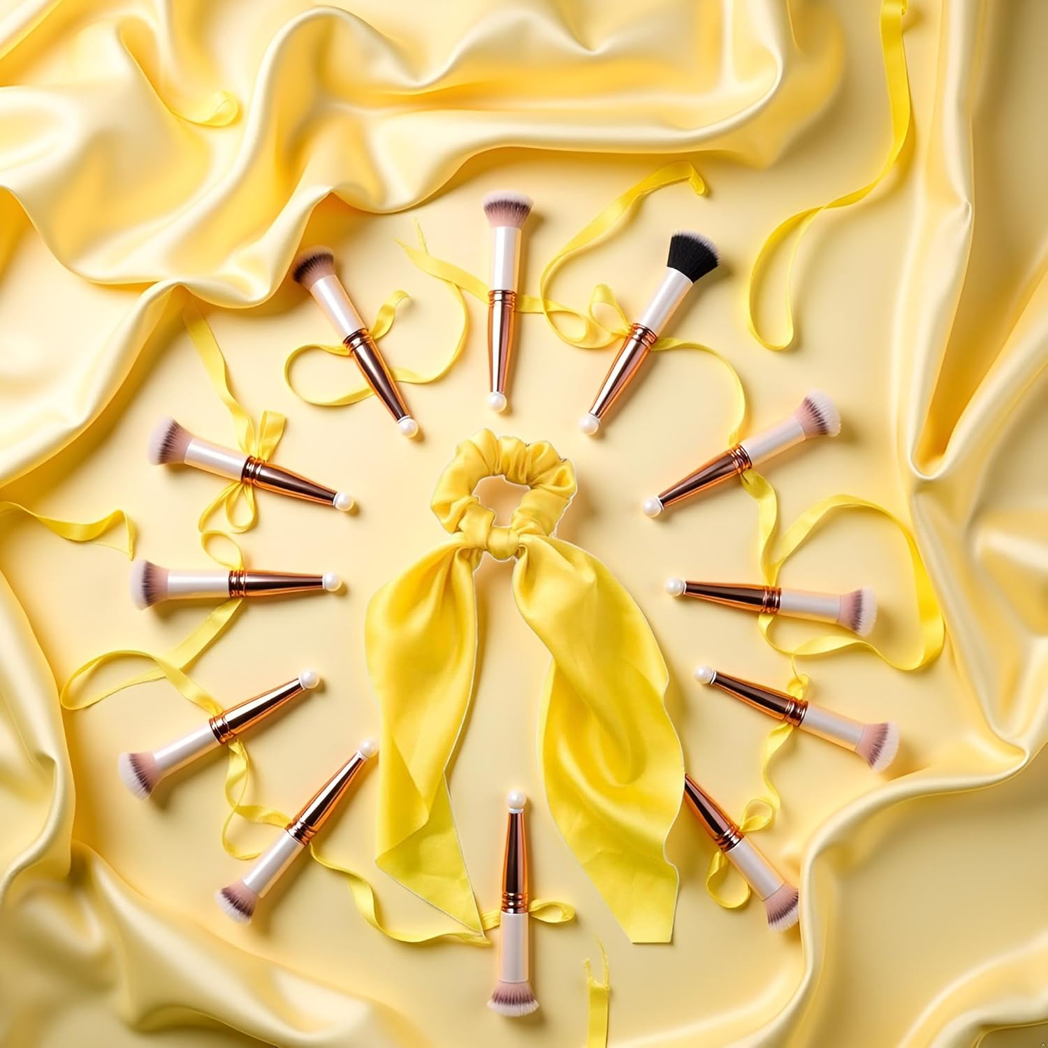 Yellow Women Girl Bow Satin Ribbon Ponytail Scarf Hair Tie Rope Scrunchies Elastic Band Hair Scrunchies Bands Hair Elastics and Ties Hair Accessories,Hair Styling Accessories,Ponytail Holders image number 1