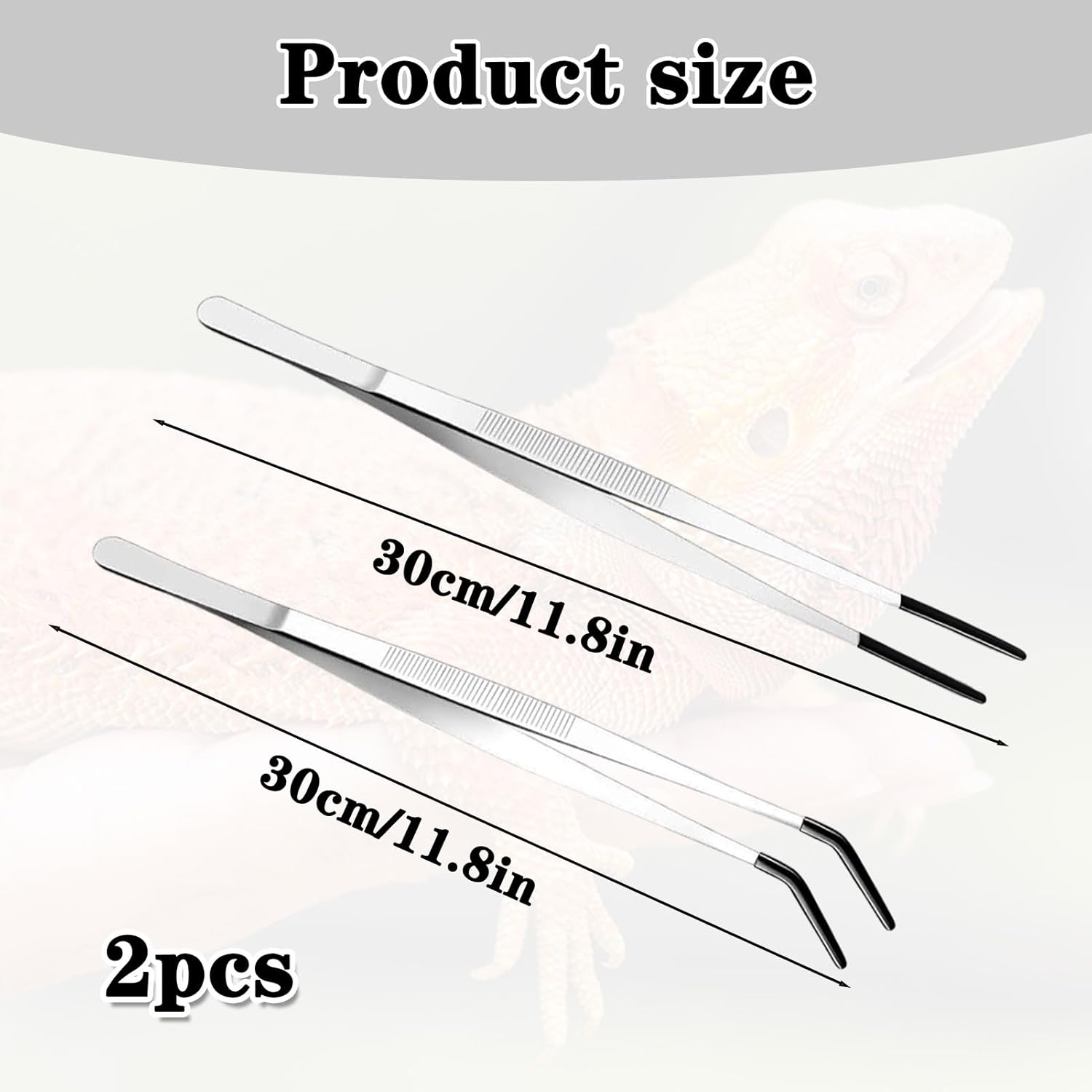 2 Pcs Long Handle Aquarium Tweezers, Stainless Steel Tweezer, Reptile Accessories, Serving Tongs, Reptile Feeding Tongs with Rubber for Lizard, Gecko, Ideal for Fish Tank Plant Aquascape
