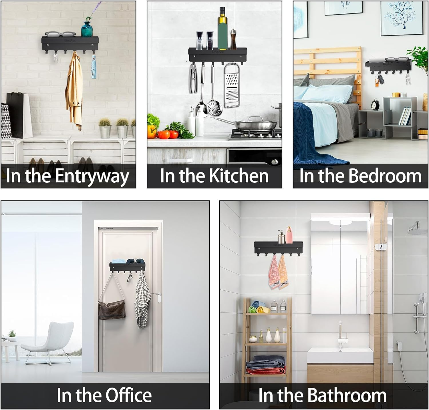 Metal Key Holder, Modern Key Hangers with 6 Hooks, Self Adhesive or Drilling 2 Ways Installation Wall Key Rack, Wall Mounted for Living Room, Kitchen, Office image number 1