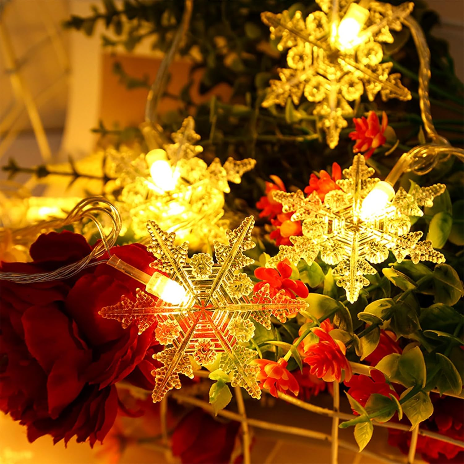 8 Cm Snowflake Fairy Lights Outdoor, 6 M 40 LED Light Curtain, Christmas Window, LED Fairy Lights, Battery Operated, LED Decorative Fairy Lights for Outdoor Indoor Lighting Outdoors, Bedroom