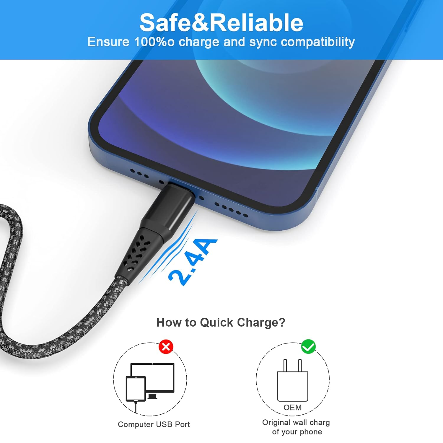 Iphone Charger 26FT/8M [Apple Mfi Certified] Lightning Cable Extra Long Iphone Charging Cord Nylon Braided Fast Apple Charger Cable 2.4A for Iphone 13 12 11 Pro X XS Max XR/8 Plus/7 Plus/6/6S Plus/5S image number 4