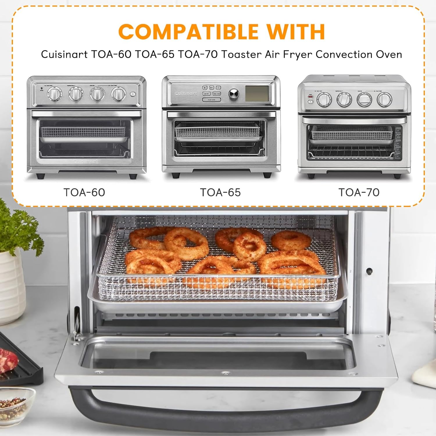 Air Fryer Basket Tray Replacement for Cuisinart TOA-60 TOA-65 TOA-70 Toaster Air Fryer Convection Oven, 12.2 * 11''Mesh Air Fryer Stainless Steel Basket Wire Rack Accessories Parts, Dishwasher Safe image number 1