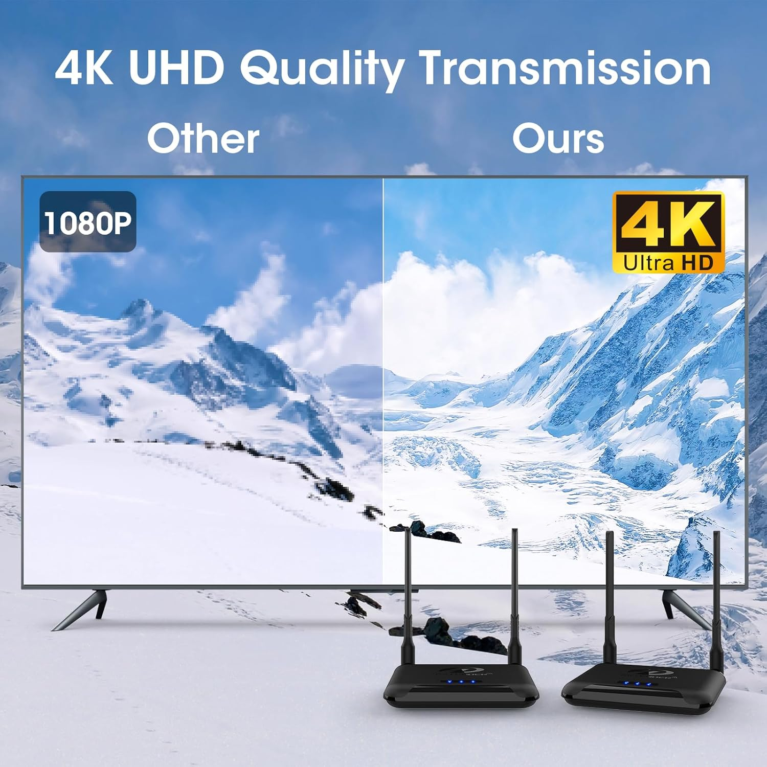 Wireless HDMI Transmitter and Receiver 4K, Binken 820Ft/250M Wireless HDMI Extender 5G Kit Support 4K@30 Hz, for Streaming Video Audio from Laptop,Pc, Cable Box to HDTV Projector Monitor (Black) image number 6