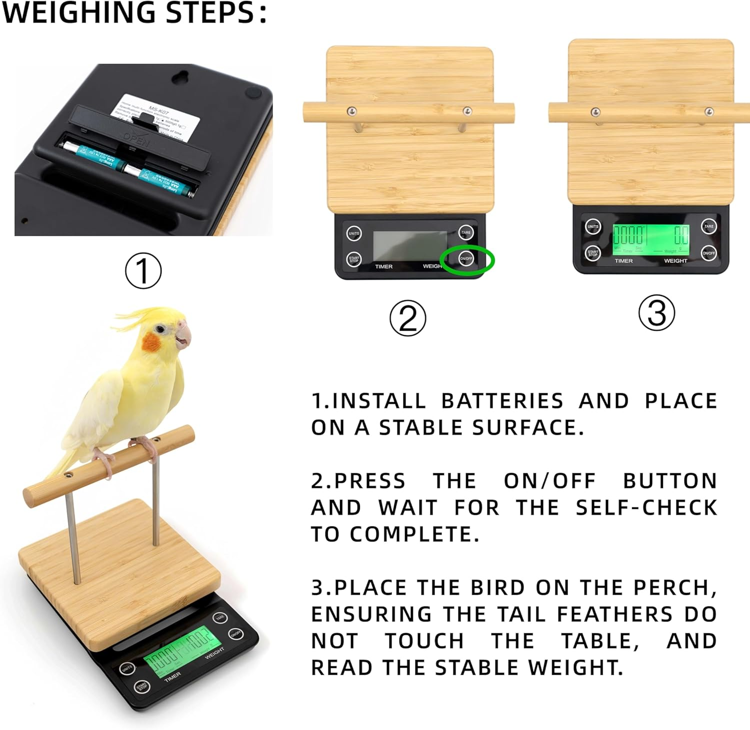 NEOUZA Perch-Mounted Bird Scale, Parrot Training Weight Scale with Perch, Suitable for Society Finches, Canaries, Budgerigars, Cockatiels, African Greys, Pigeons image number 4