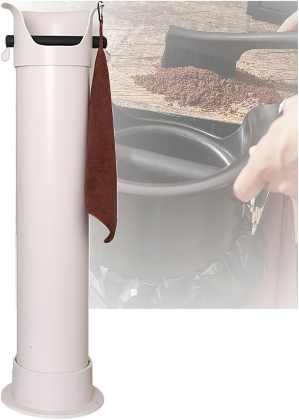 Coffee Grounds Knock Box, 17L Espresso Grind Dump Collection Bin with Garbage Bags and Towel, for Teahouse Household(White)