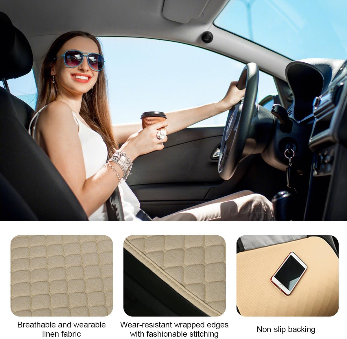 1Pc Car Front Seat Cover Cushion Pad with Storage Pocket,Car Seat Front Pad Auto Seat Protector Pad with Storage Pocket,Beige image number 5