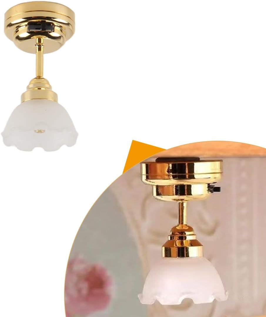 Enwye Dollhouse Chandelier 1:12 Scale Flower Shaped Dollhouse Lights Metal Lighting Battery Operated Chandelier for Settings image number 4