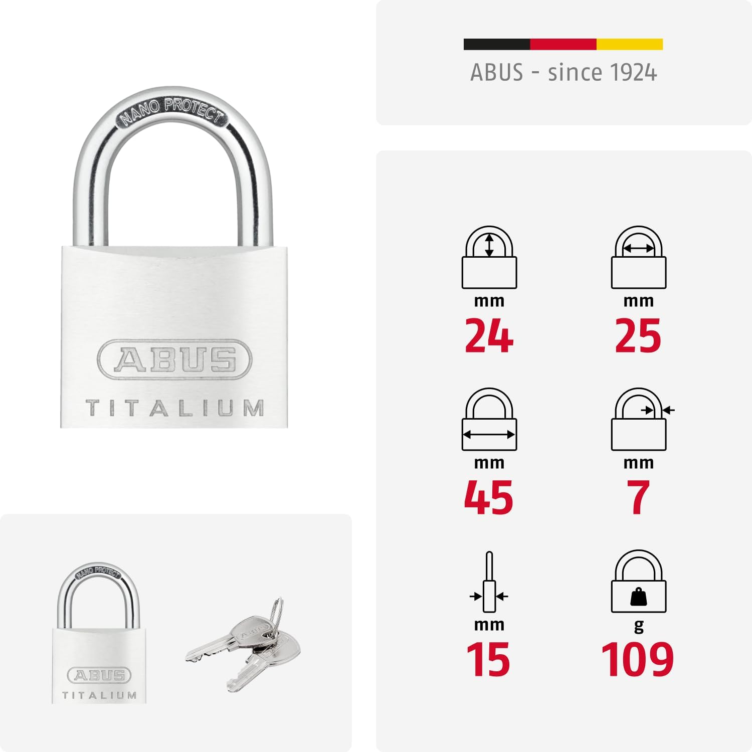 ABUS Titalium 64TI/45 Padlock - Basement Lock with Lock Body Made of Special Aluminium - Hardened Steel Shackle - ABUS Security Level 5 image number 3