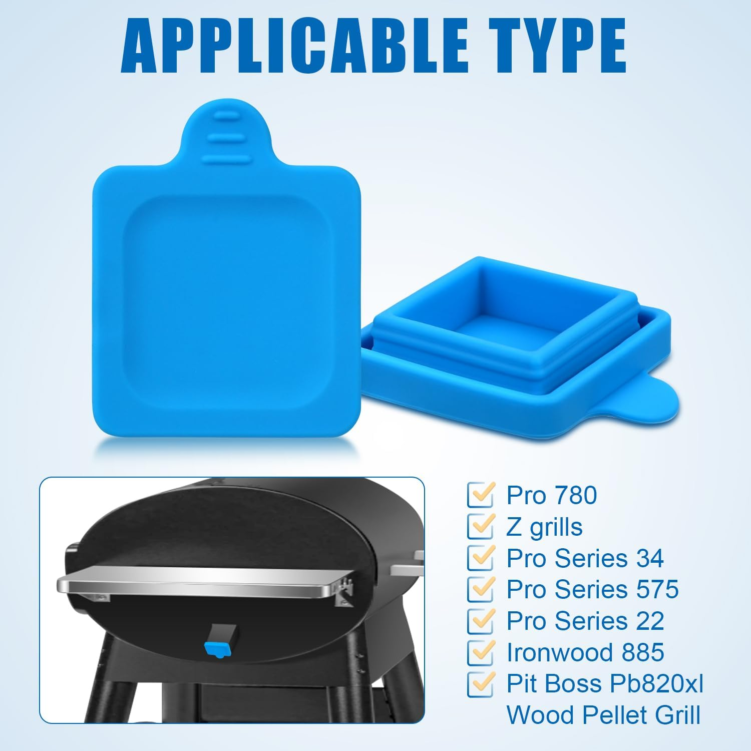 2Pcs Silicone Grease Chute Cover for Traeger Grill, 1.8X1.8 Inches Grease Chute Sealing Cover Accessories for Traeger Ironwood 885, Pro Series 34, Pro 780 Grills with Grease Chute (Blue)