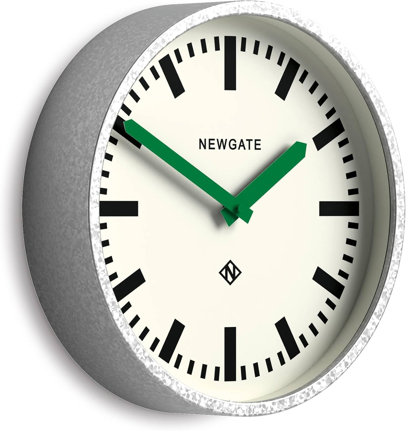 NEWGATE&reg; the Luggage Metal Retro Wall Clock - Newgate Wall Clocks - Designer Station Clock - Perfect as a Kitchen Clock - Office Clock - round Clock - Metal Clock - Galvanised Case/Green Hands image number 3