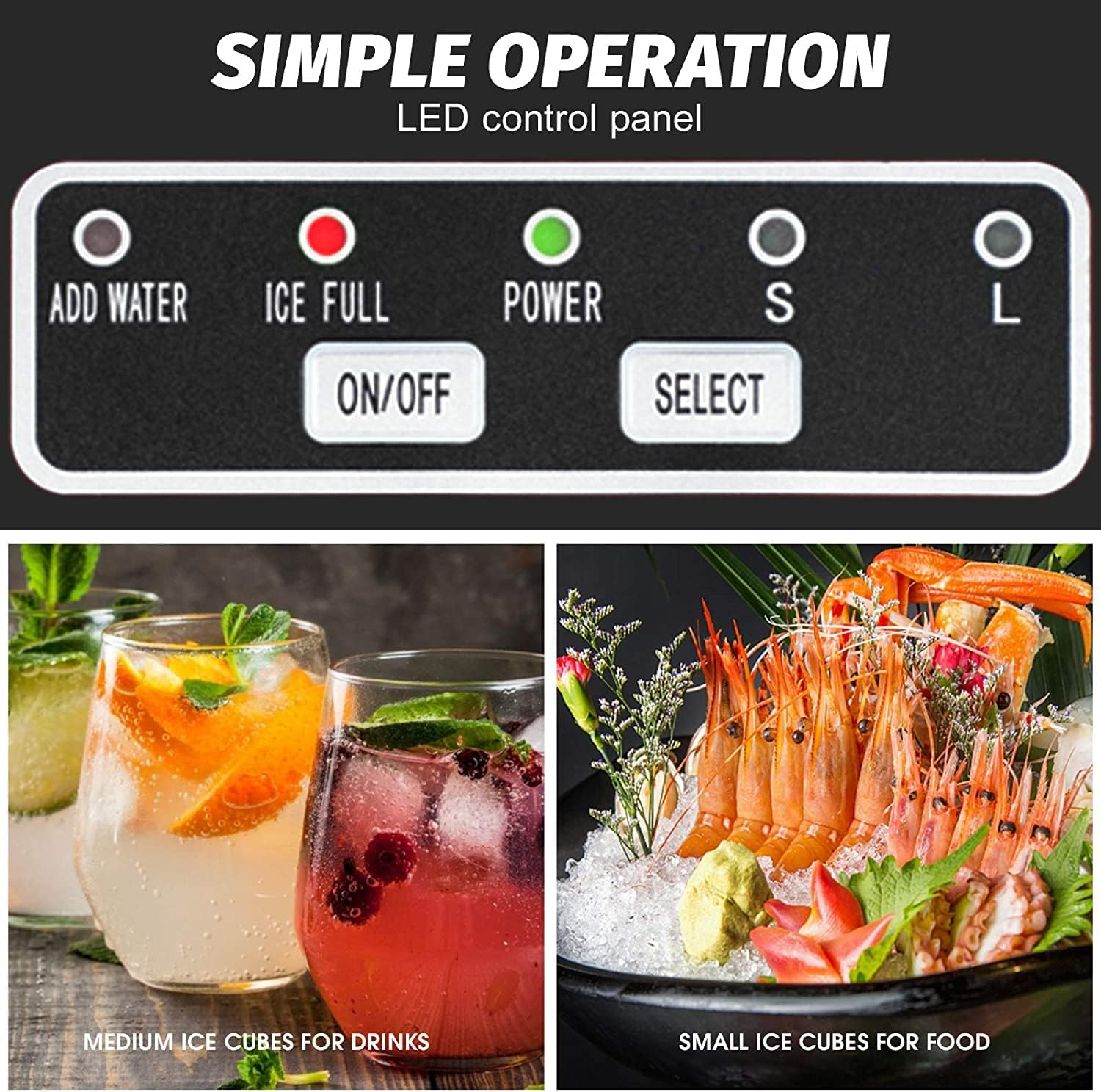 ADVWIN Ice Maker,12Kg Portable Ice Maker Machine Countertop, Commercial Ice Cube Maker for Home Bar - Black image number 2