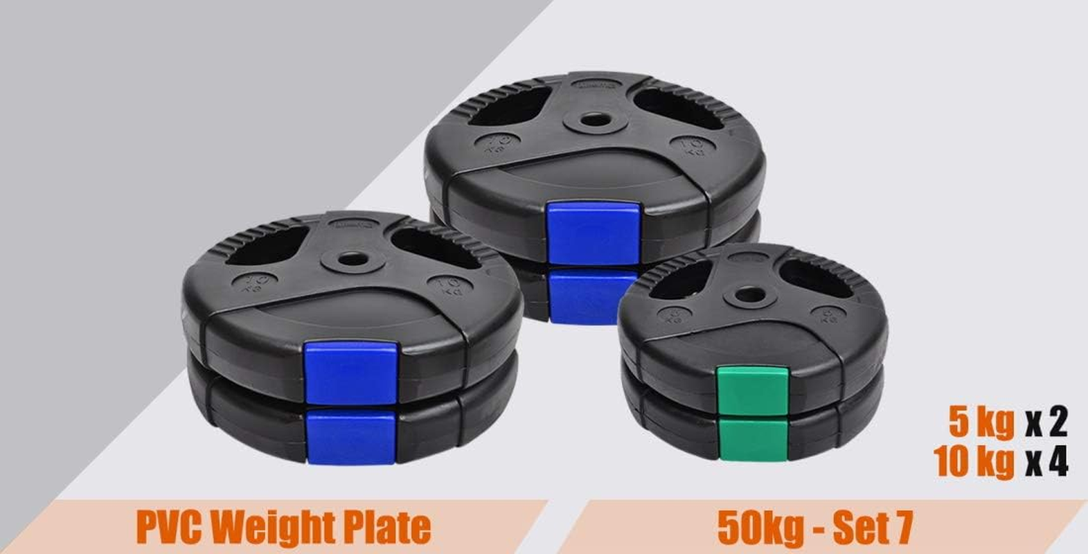 Weight Plates 50Kg - Weight Plates Set - 5Kg X 2 + 10Kg X 4 - Standard 26.5Mm - Dual Grip Ez Handle PVC Coated - Weight Training Exercise Workout Fitness Gym Strength image number 1