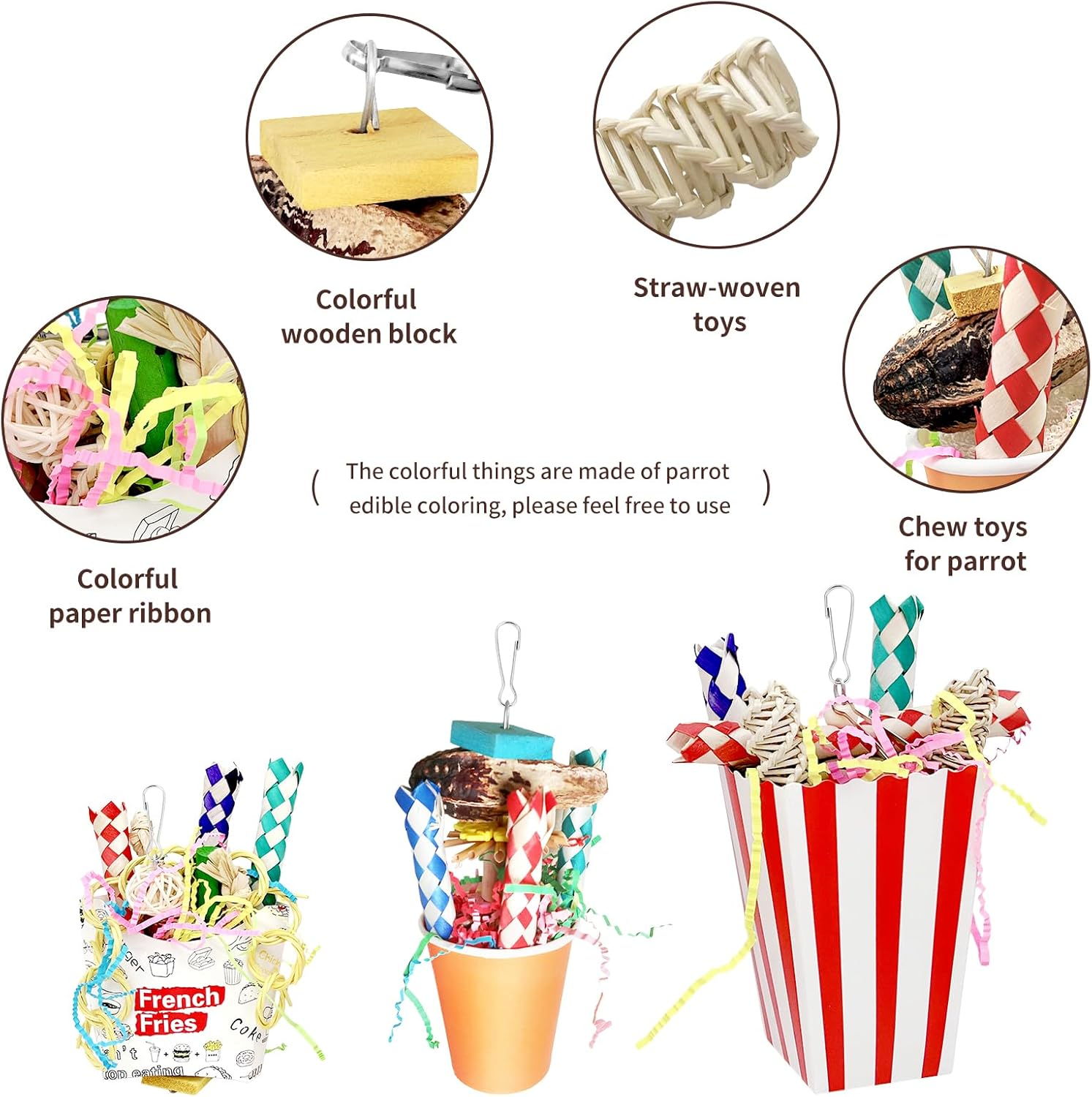 3PCS Bird Shredding and Chewing Toys, Parrot Cage Foraging Hanging Toy, Cage Accessories for Parakeets Finches Lovebirds Cockatiels image number 3