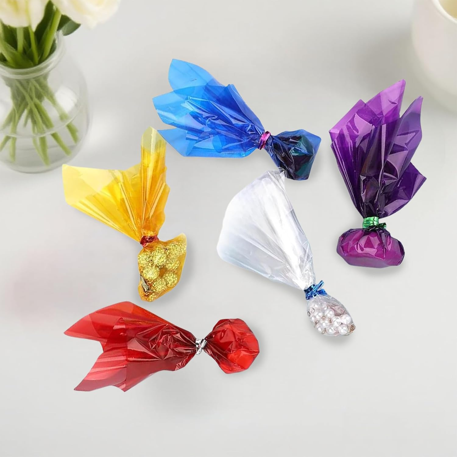 160 Pcs Cellophane Sheets, 7.5X7.5 in Colored Cellophane Transparent Glass Wrap Paper for Candy, Cookies Packing & DIY Crafts Decorations image number 4