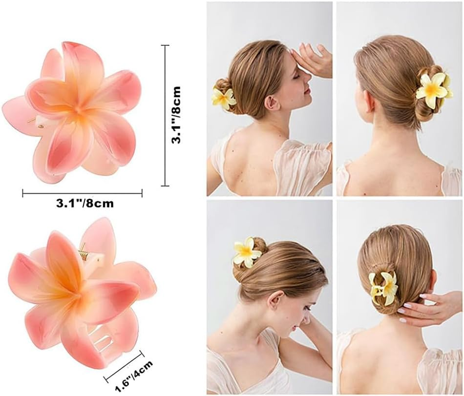 Flower Hair Clip, Hibiscus Hair Clip, Large Hawaiian Flowers Hair Clip, Blue, White, Pink, Yellow Flowers Hair Clip, Hawaiian Flowers Hair Clip for Women (Pack of 5) image number 2