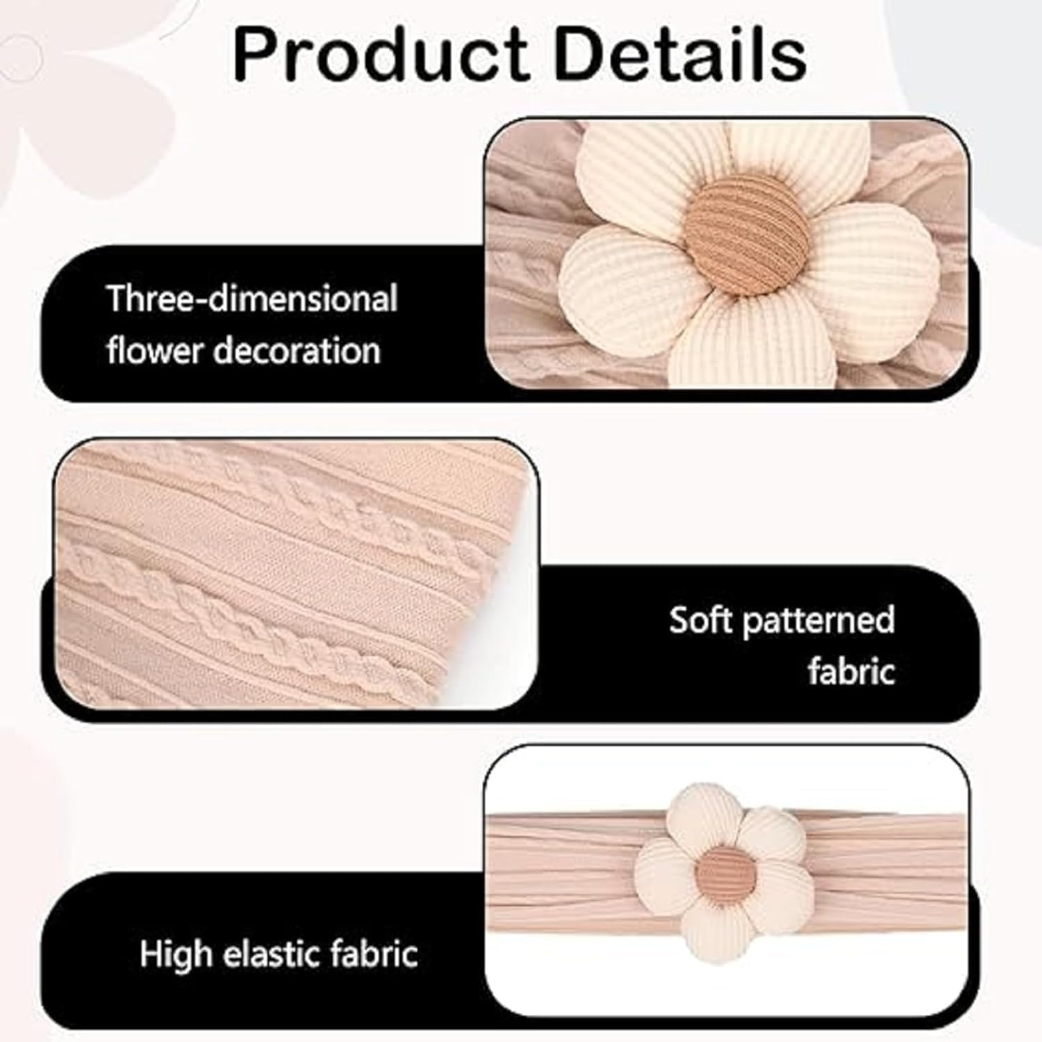 Baby Girl Headbands Bows Turban Nylon Newborn, 3Pcs Soft Elastic Knotted Headbands, Baby Head Wrap Hair Band image number 6